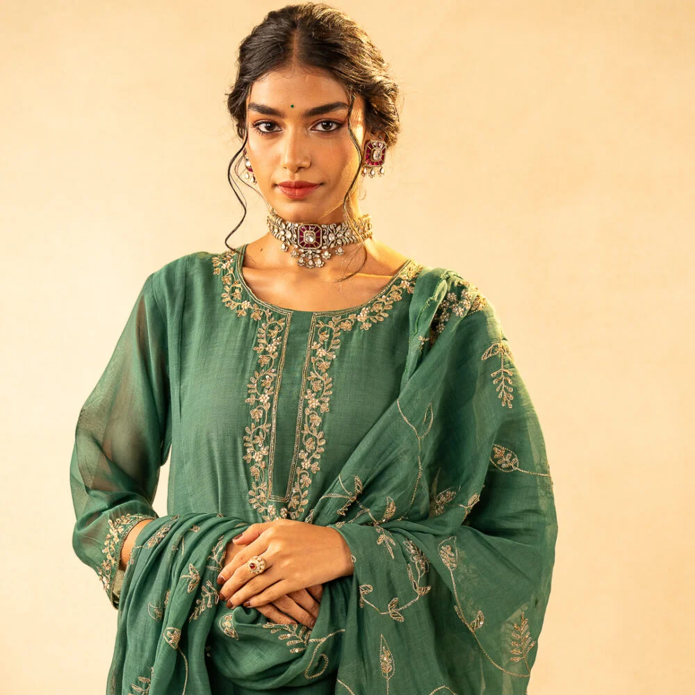 Green Mul Ethnic Dress