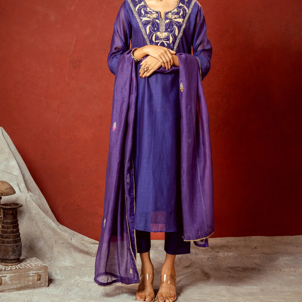 Purple French Knot Kurta Set