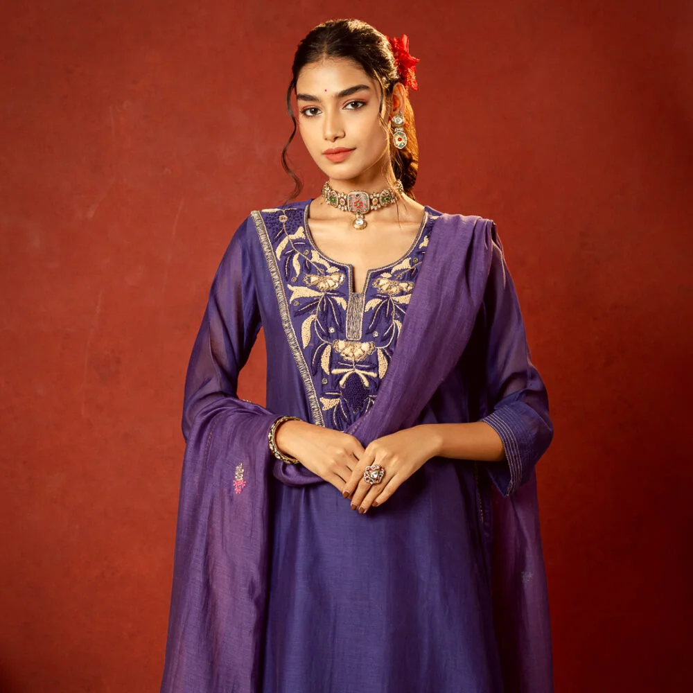 Purple French Knot Kurta Set
