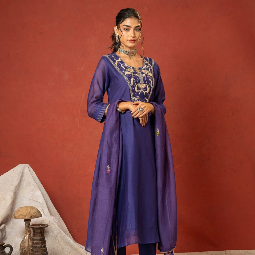 Purple French Knot Kurta Set