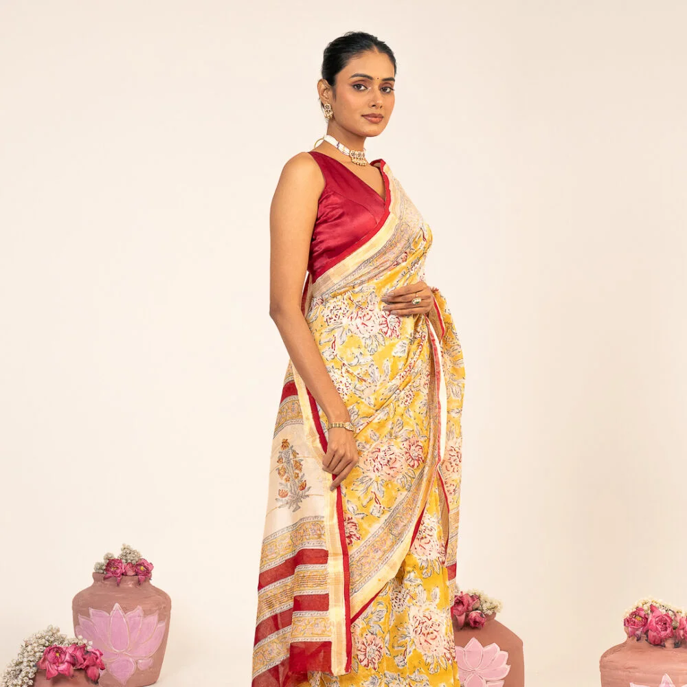 Kesar Phool Handblock Saree