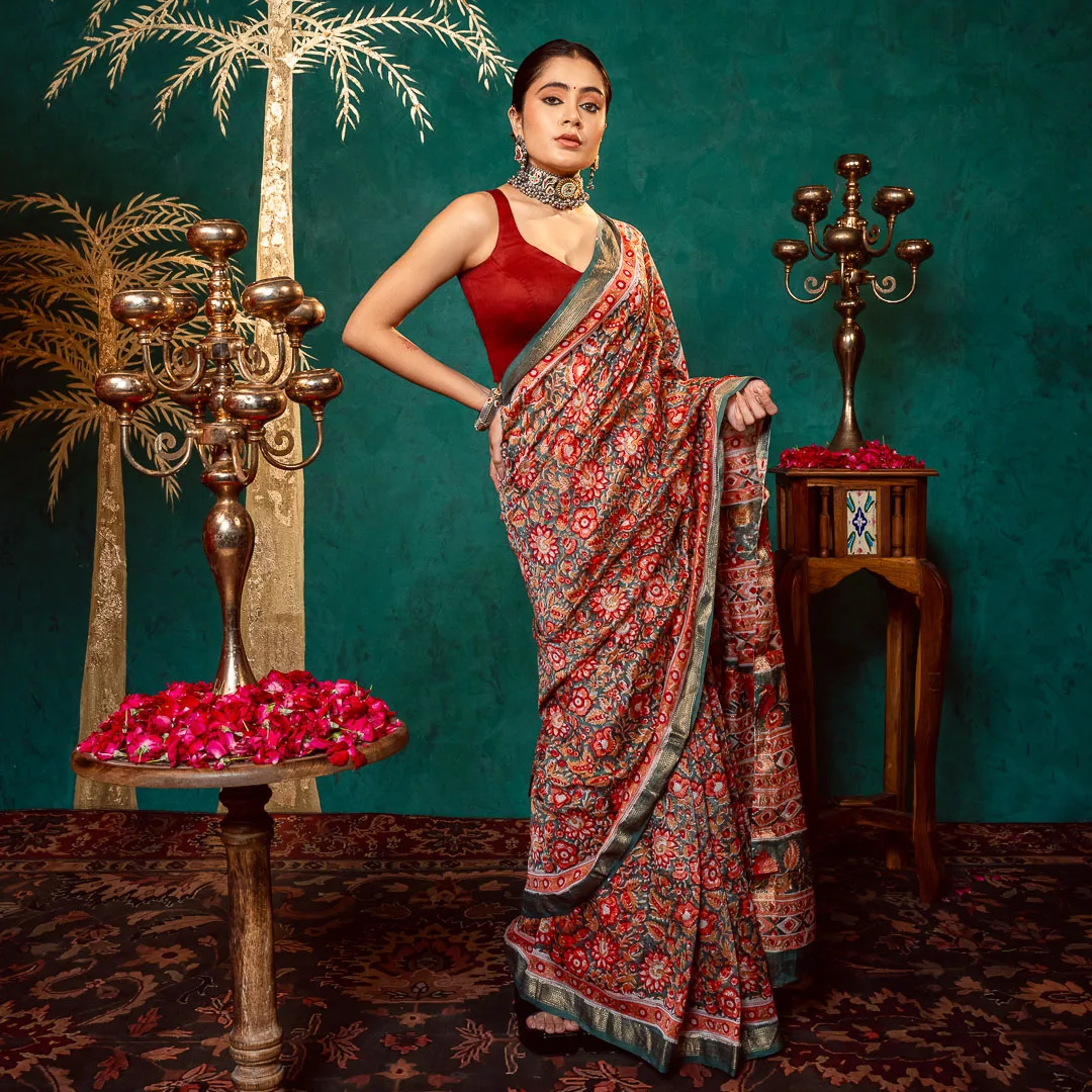 Crimson Bloom Chanderi Saree