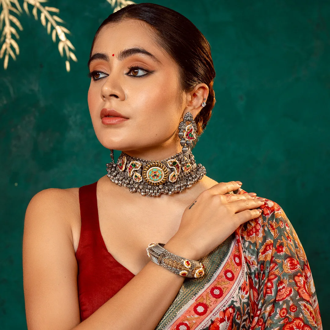 Crimson Bloom Chanderi Saree