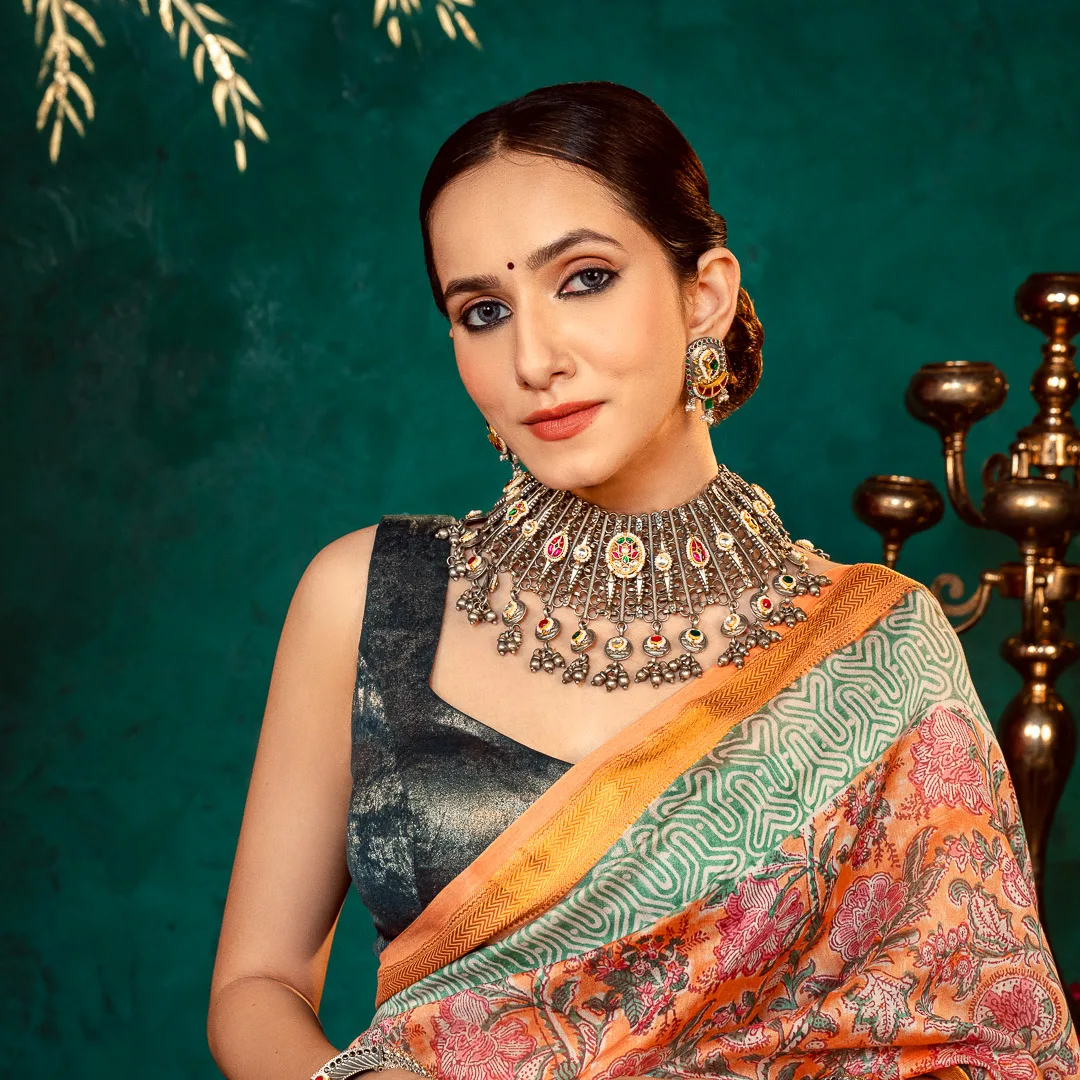 Tangerine Bloom Chanderi Saree