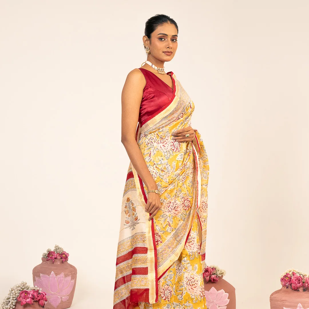 Butter yellow Bloom Chanderi Saree