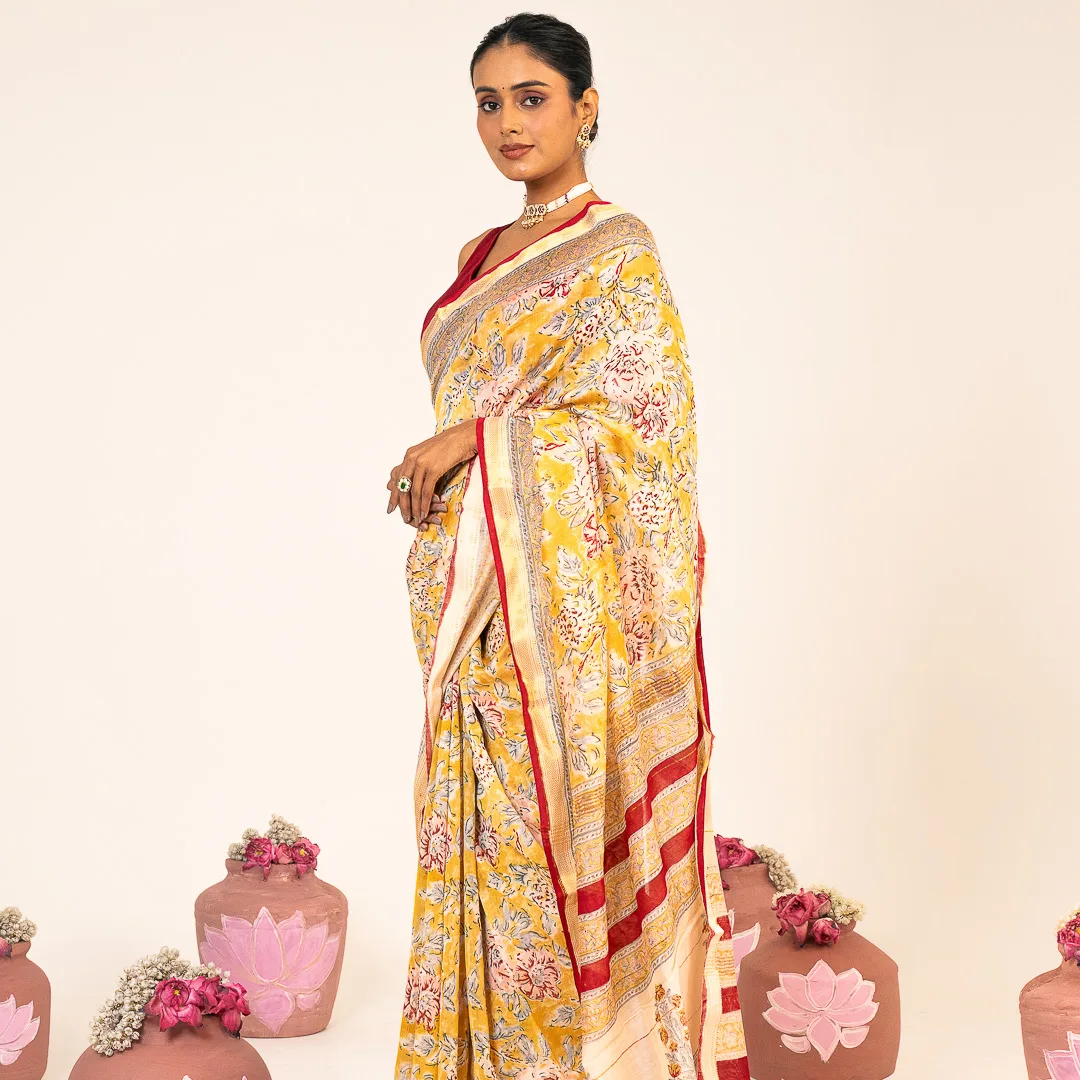 Butter yellow Bloom Chanderi Saree