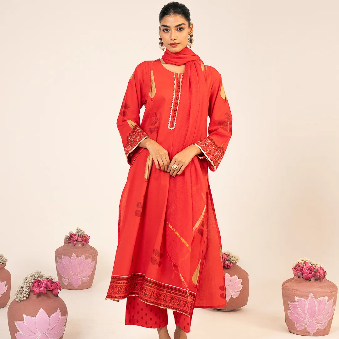 Burnt Orange Kurta Set with Dupatta