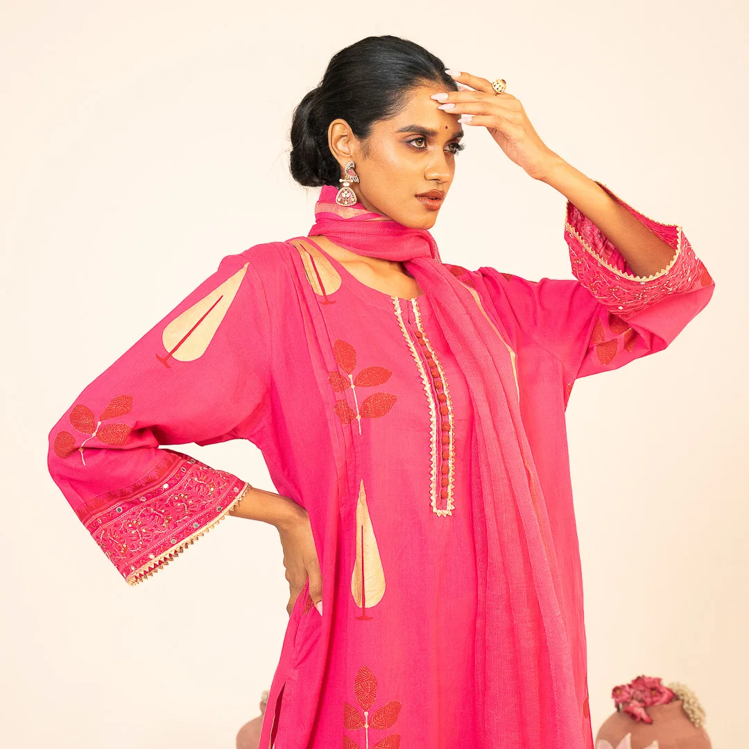 Fuchsia Pink Kurta Set with Dupatta