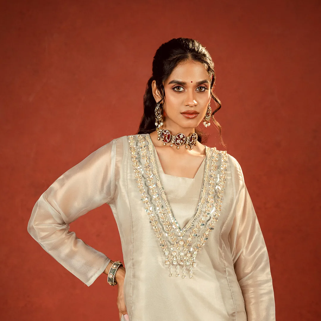 Champagne Gold Tissue Kurta Set
