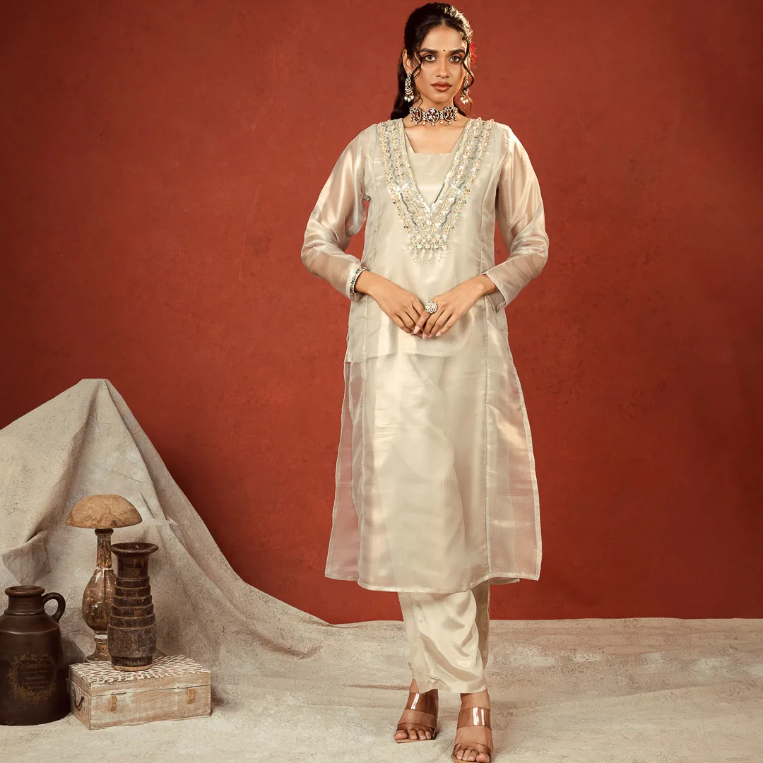 Champagne Gold Tissue Kurta Set