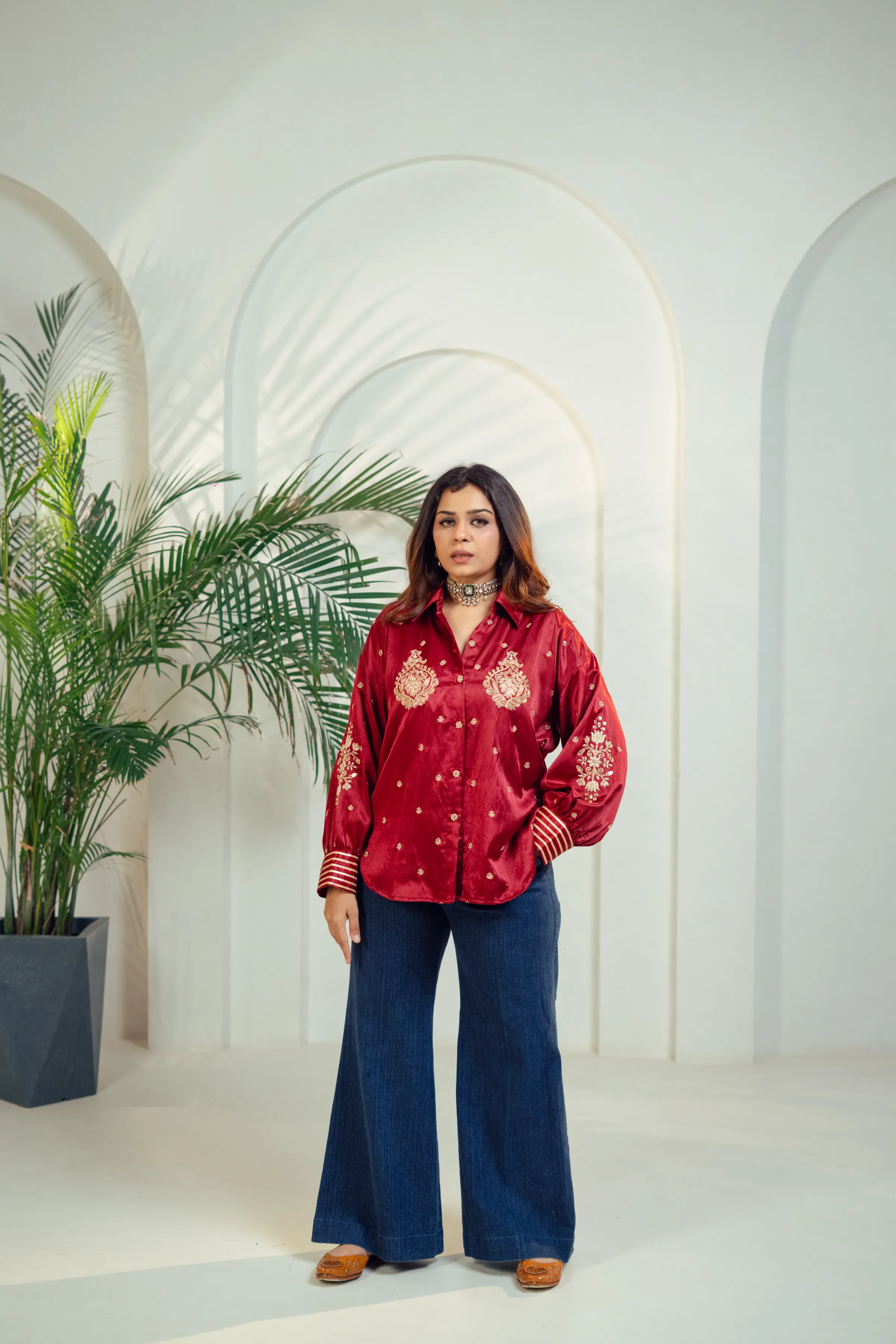 Regal Ruby Embroidery Shirt