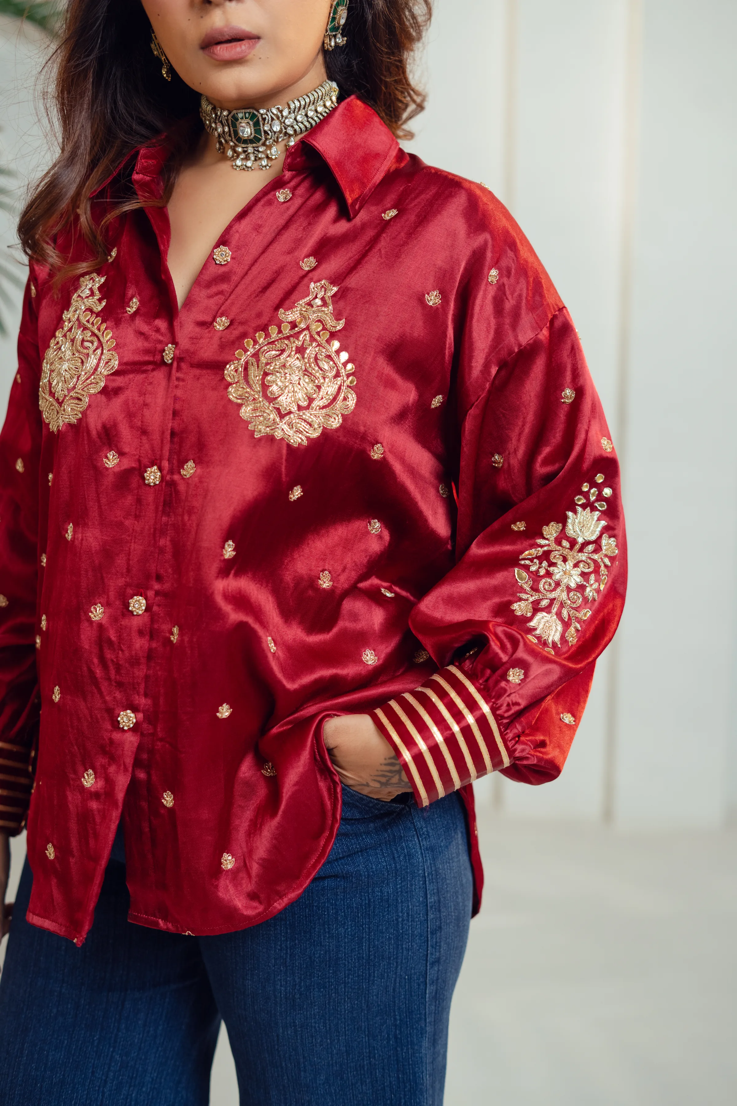 Regal Ruby Embroidery Shirt