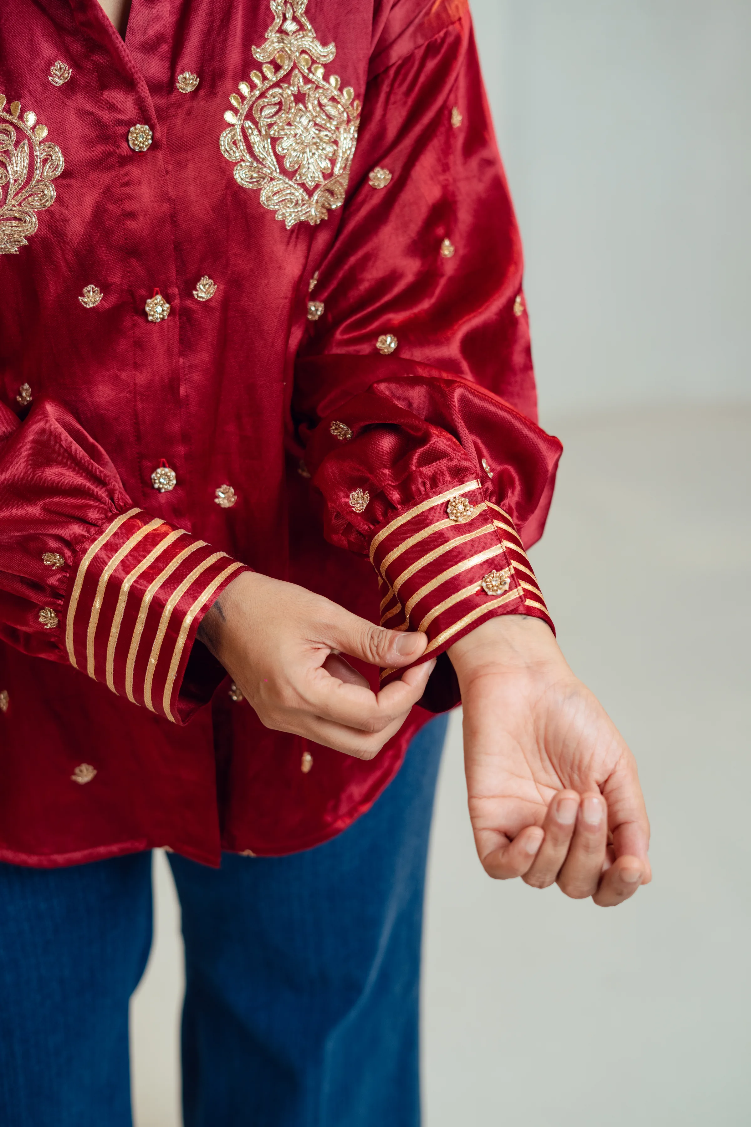 Regal Ruby Embroidery Shirt