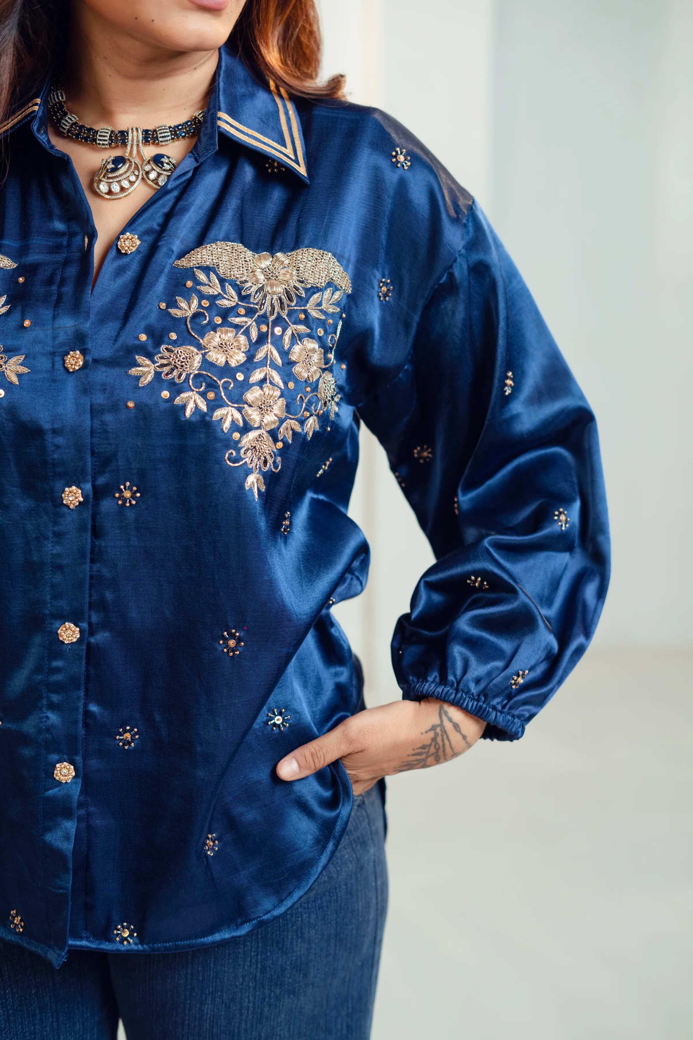 Blue Majesty Embroidery Shirt