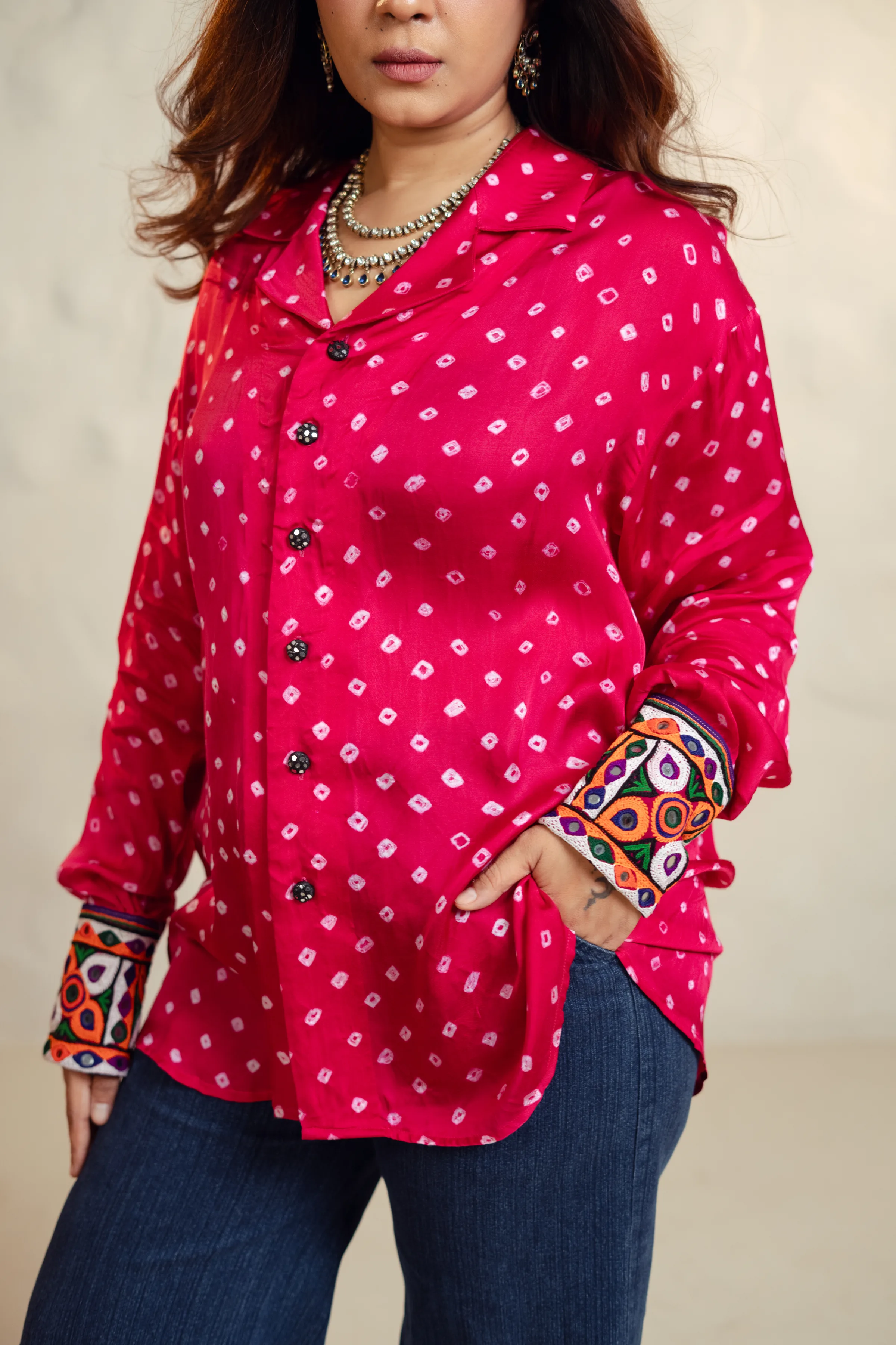 Rani Pink Bandhani Shirt