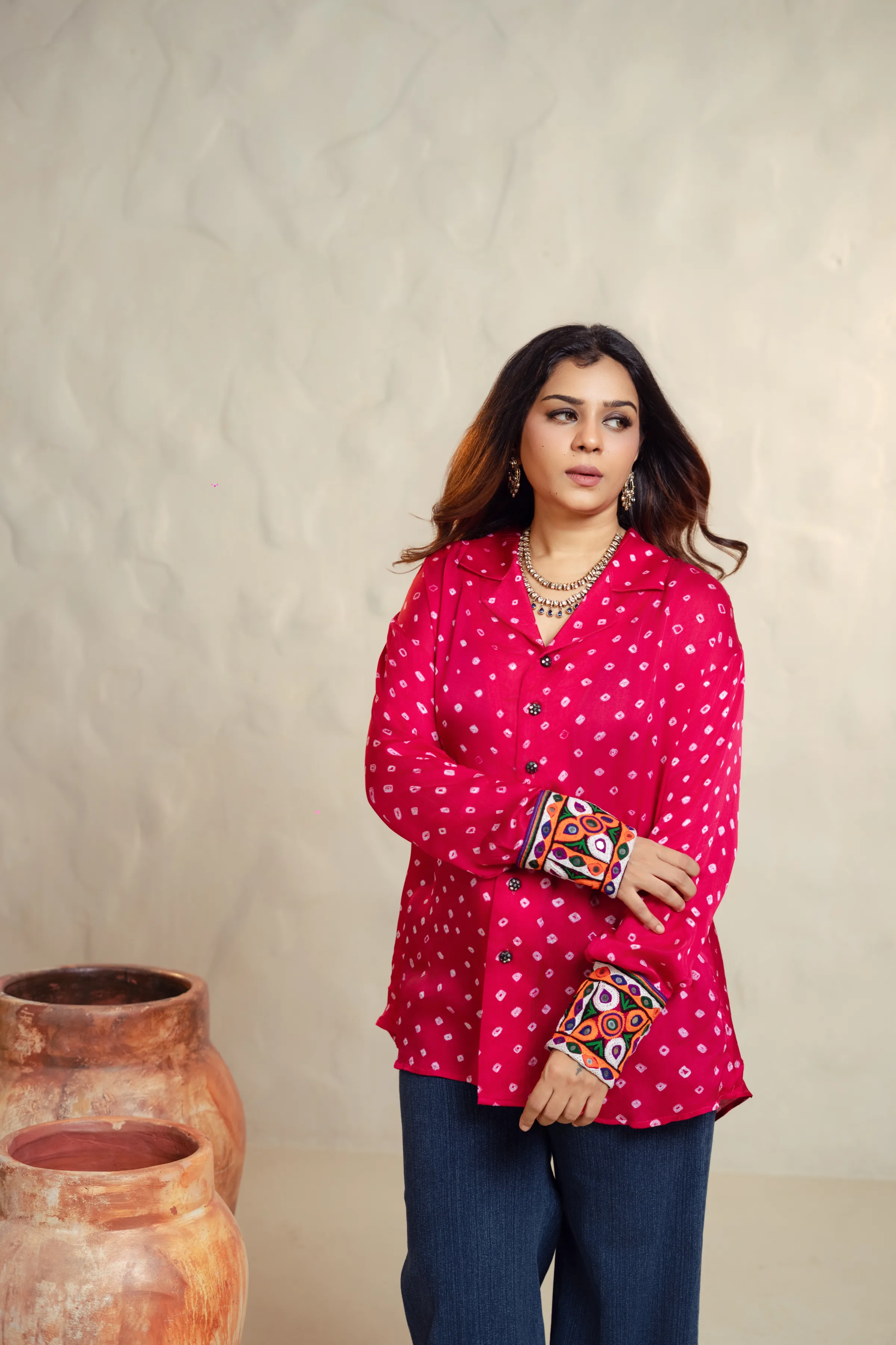 Rani Pink Bandhani Shirt