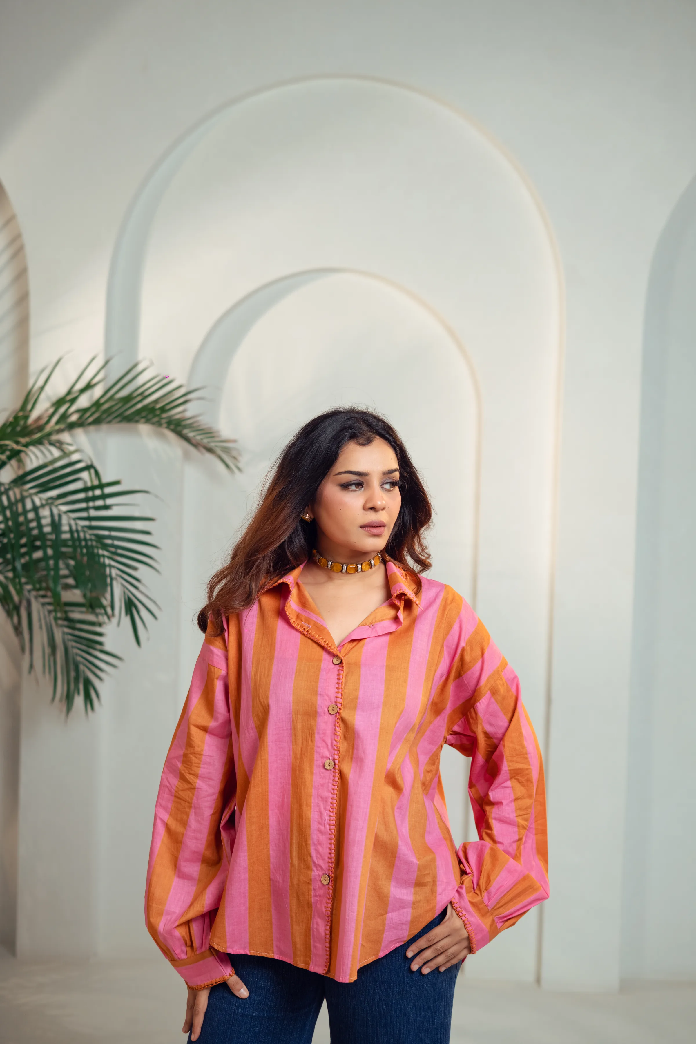 Sunset Pink Stripe Cotton Shirt