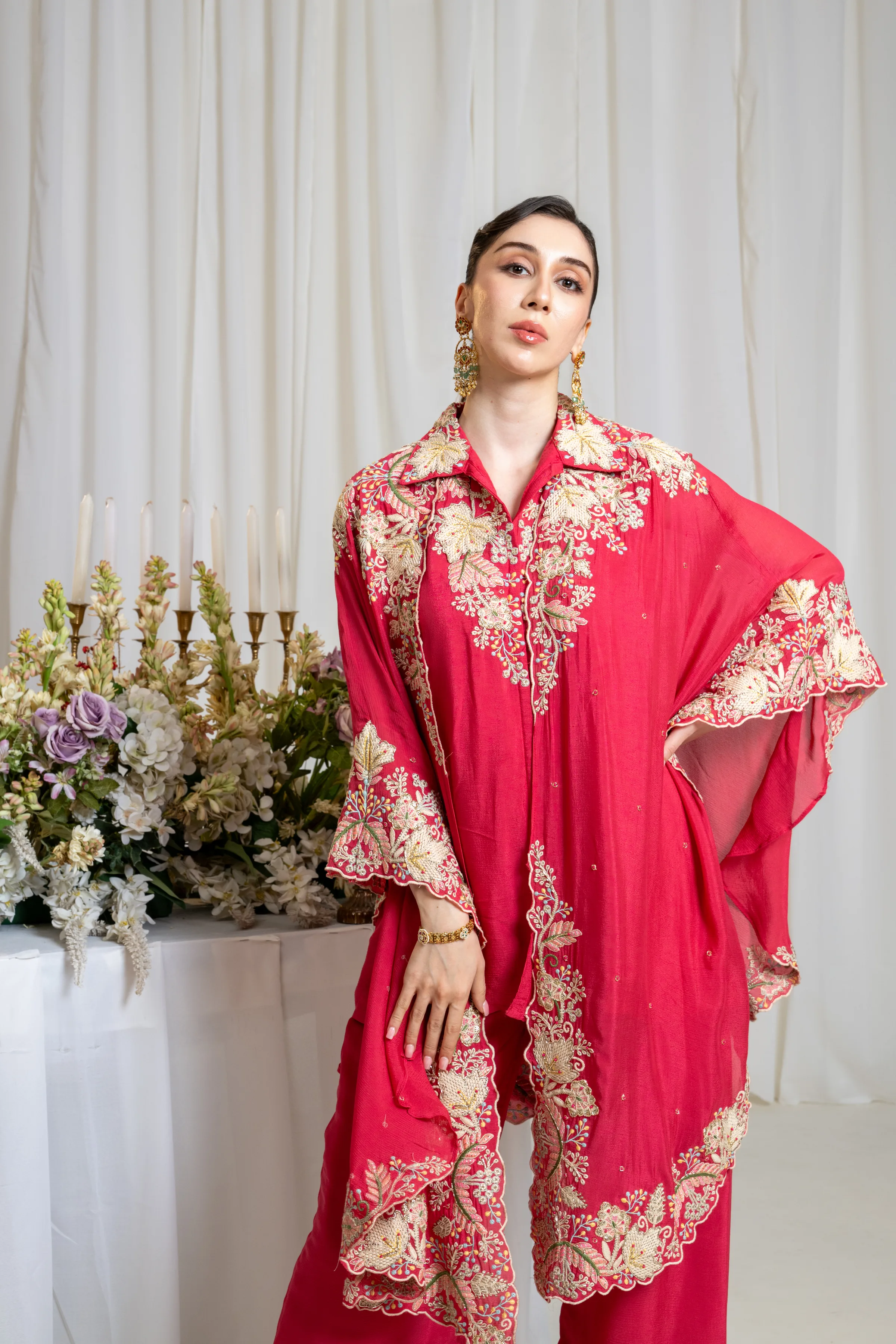 Raspberry Zardosi Kaftan Set