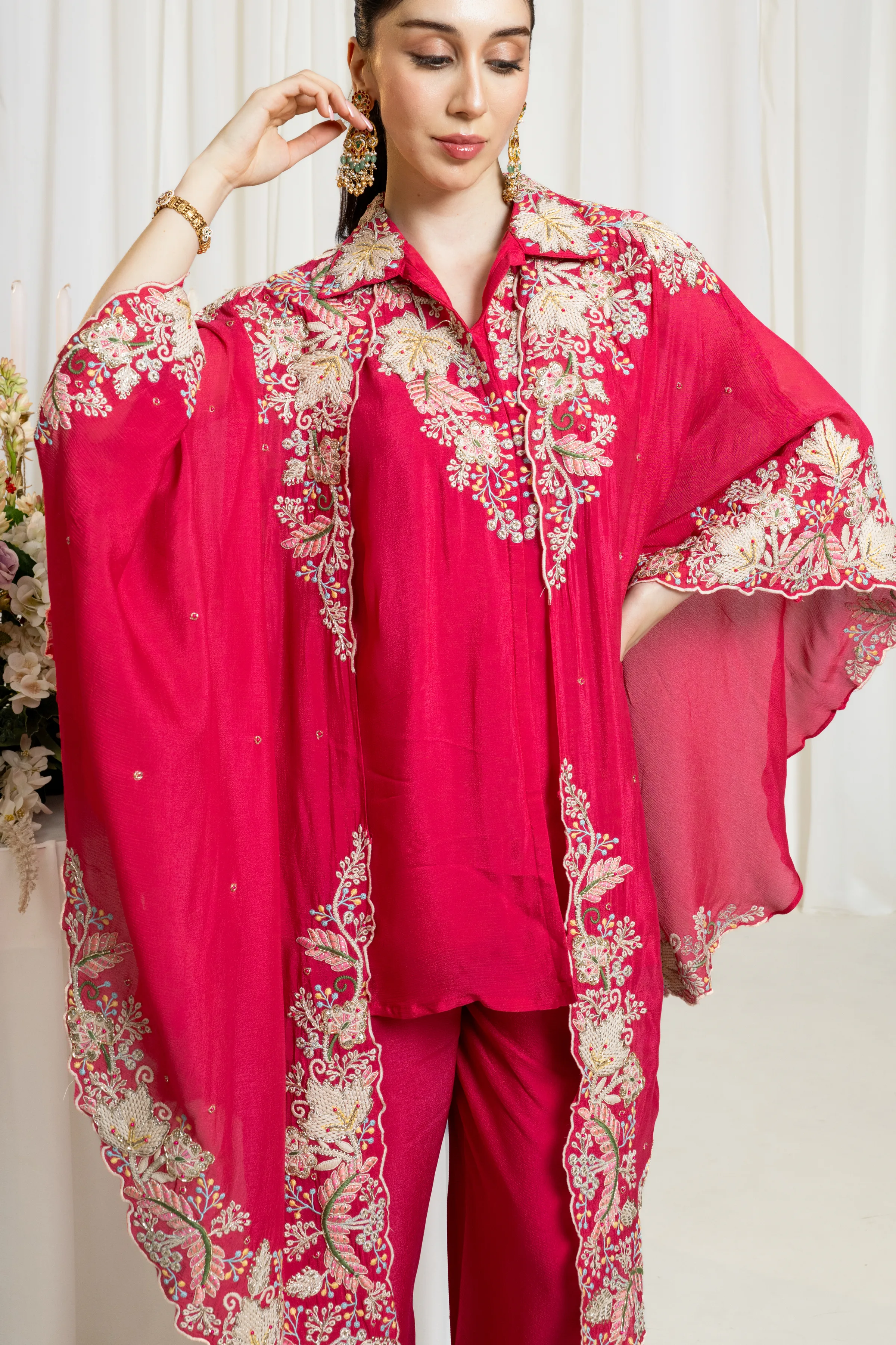 Raspberry Zardosi Kaftan Set