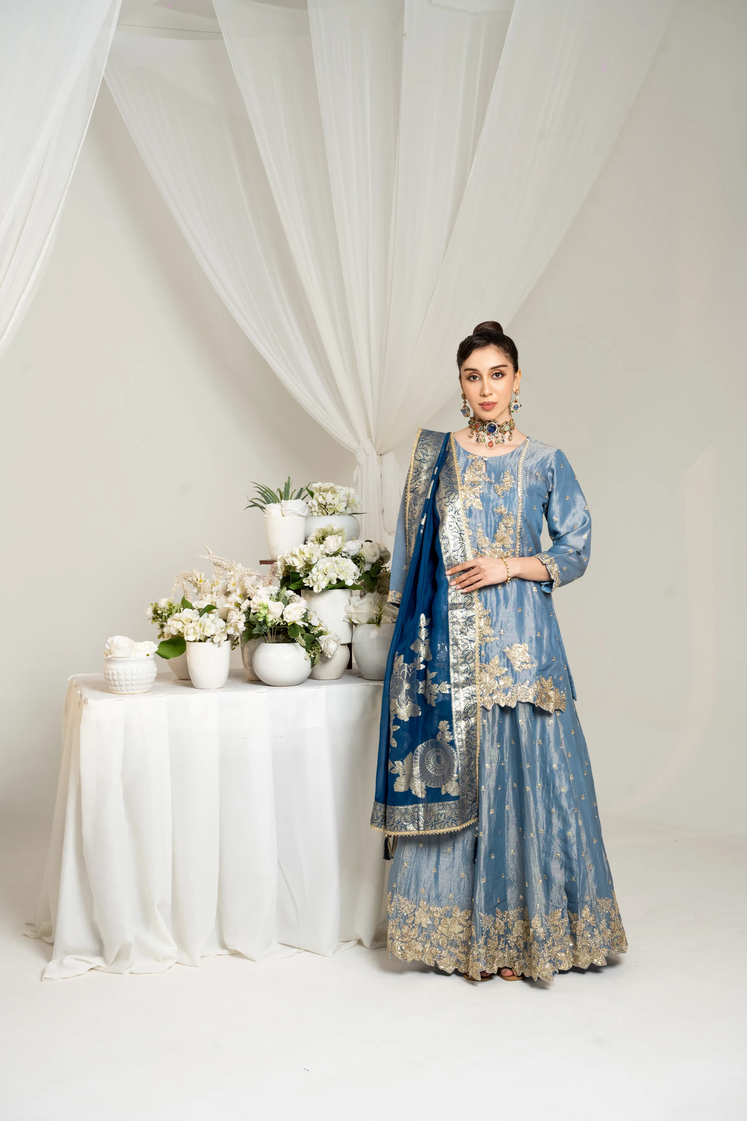 Sky Blue Embroidered Kurta Set with Dupatta
