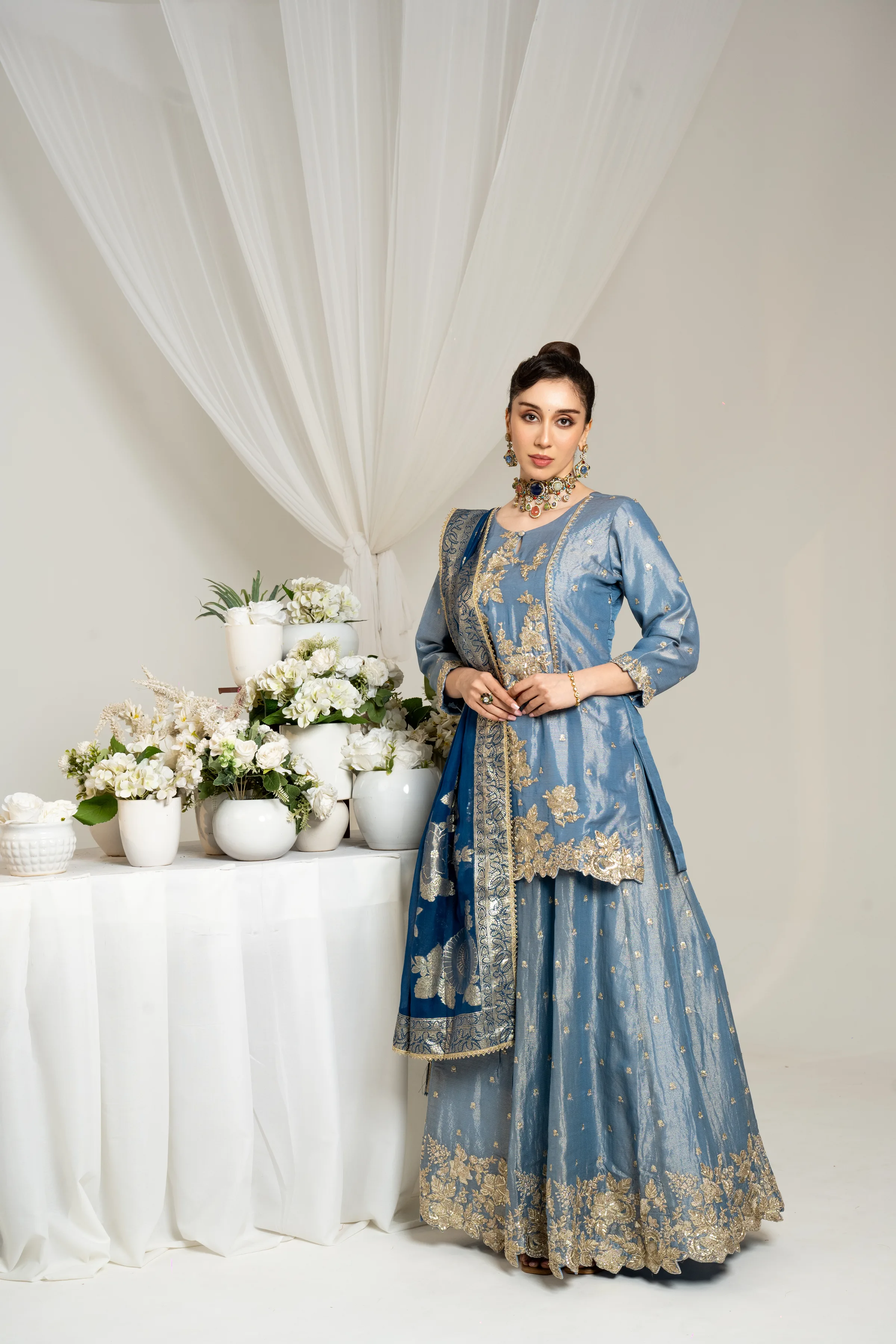Sky Blue Embroidered Kurta Set with Dupatta