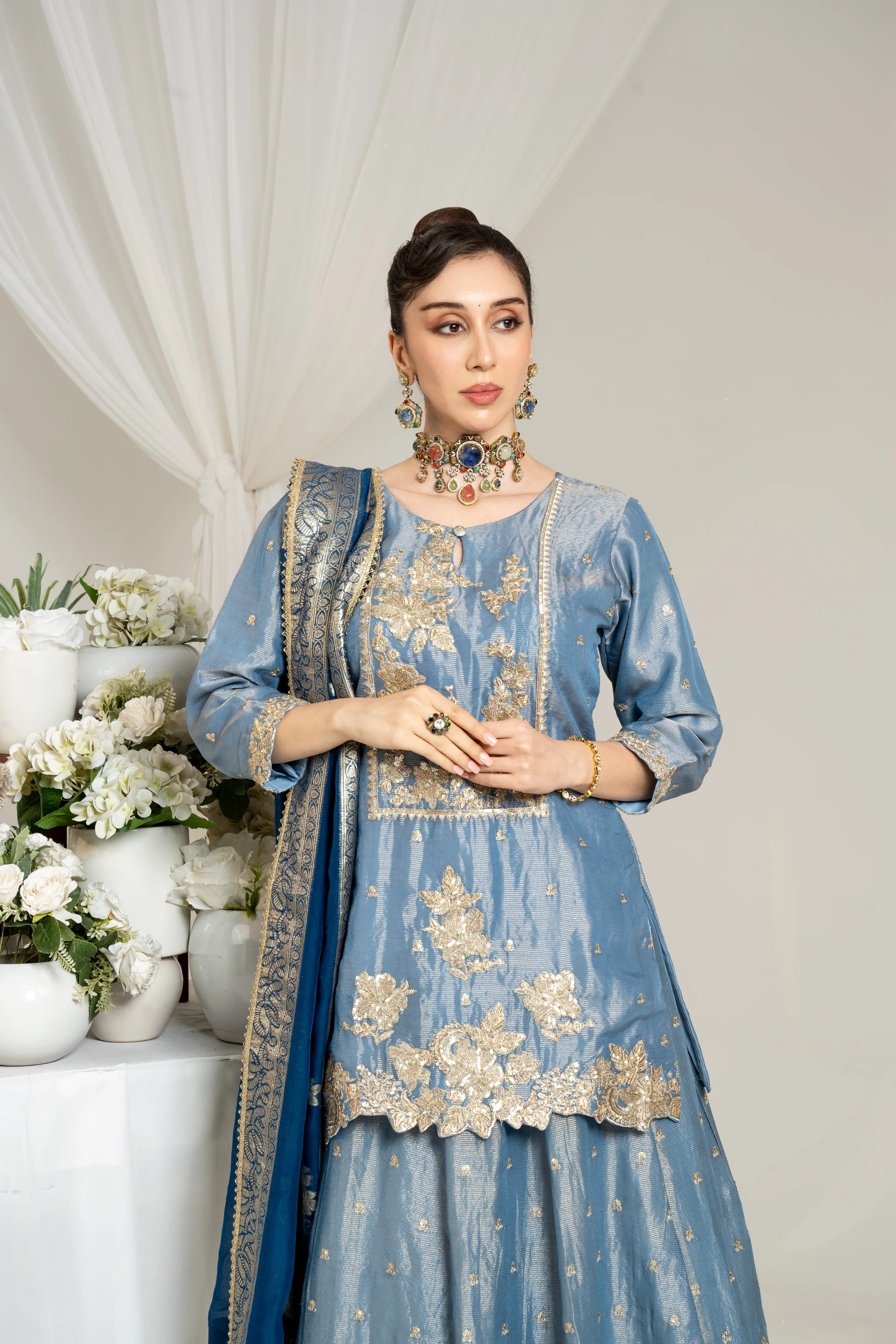 Sky Blue Embroidered Kurta Set with Dupatta