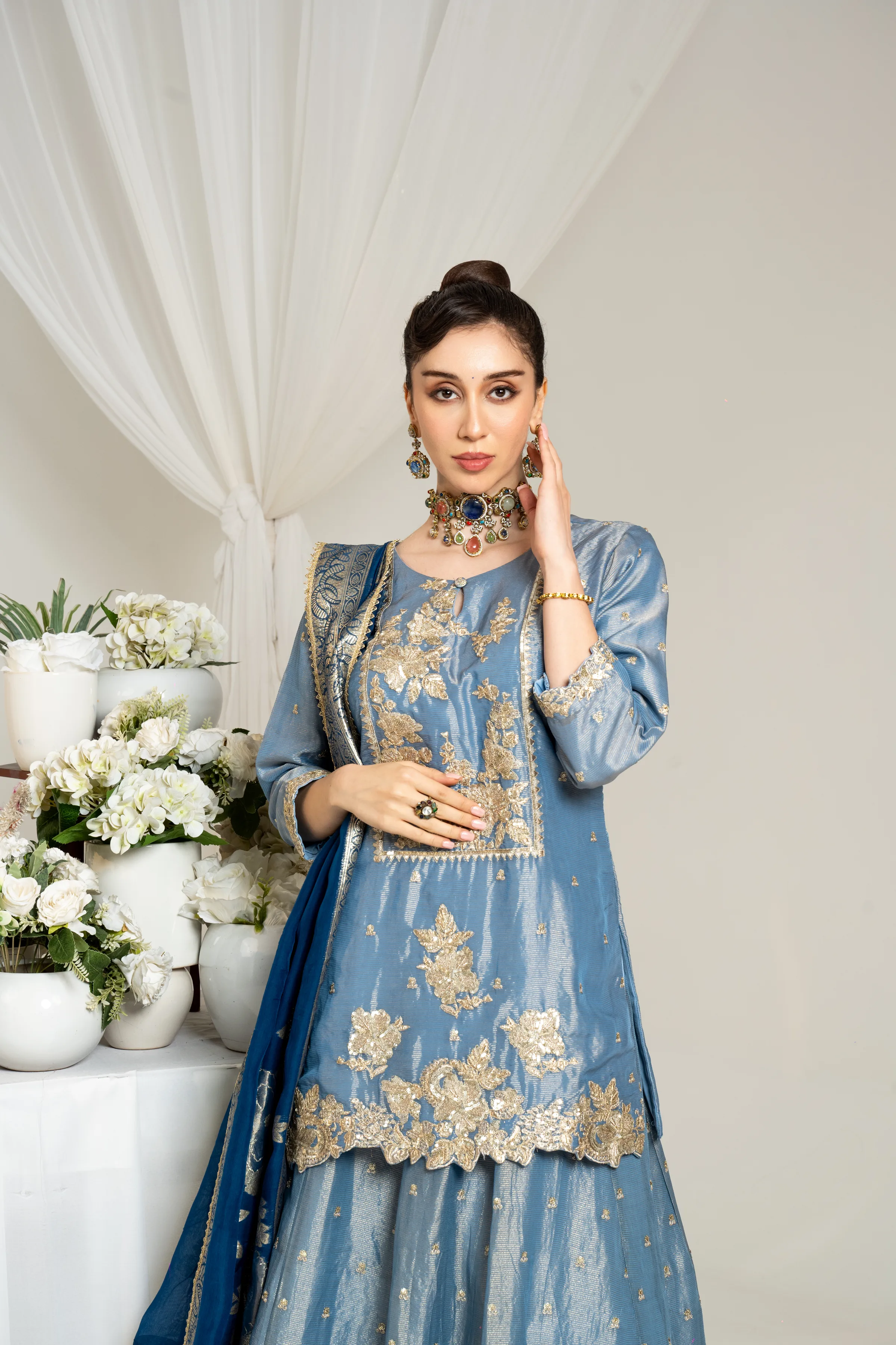 Sky Blue Embroidered Kurta Set with Dupatta