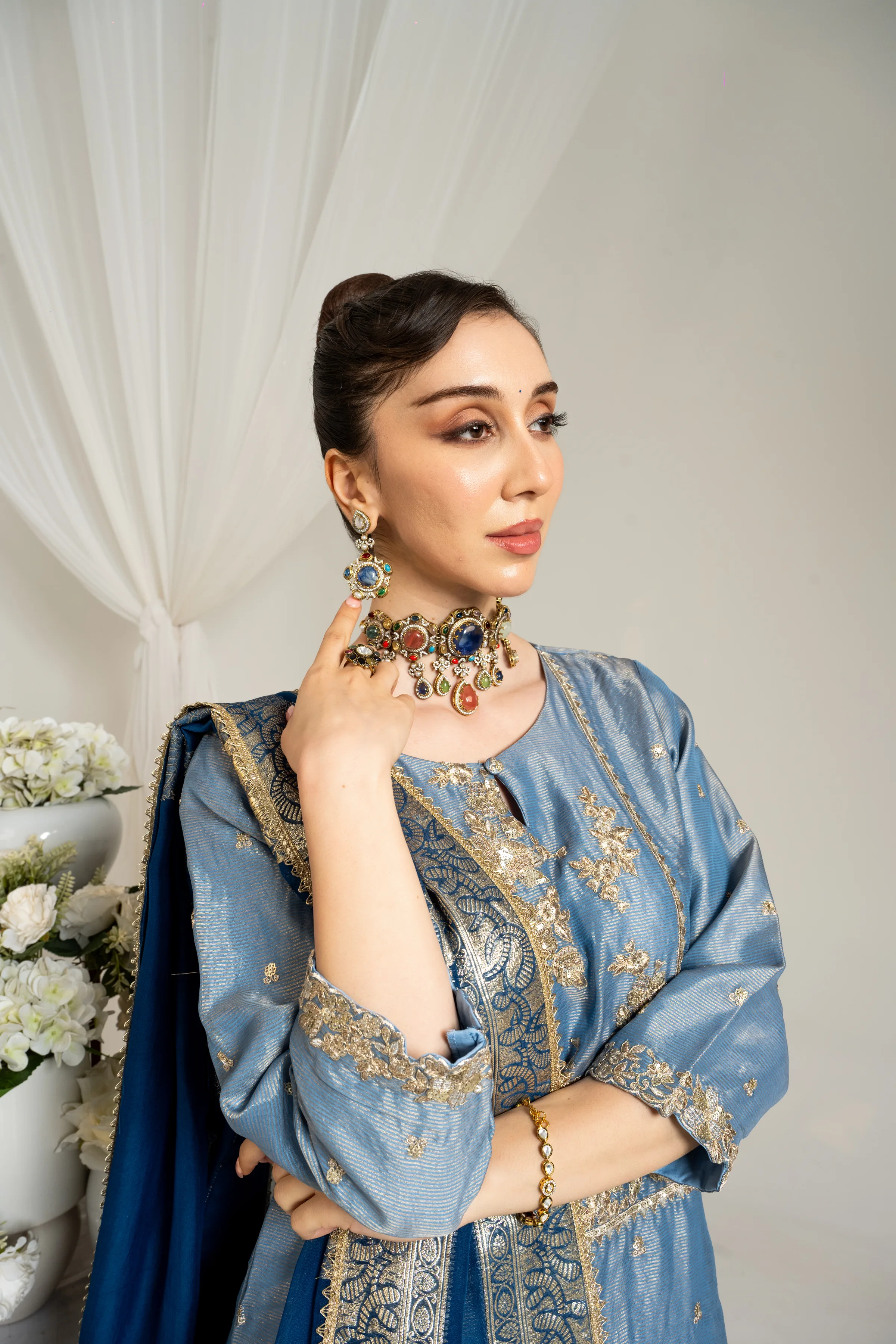 Sky Blue Embroidered Kurta Set with Dupatta