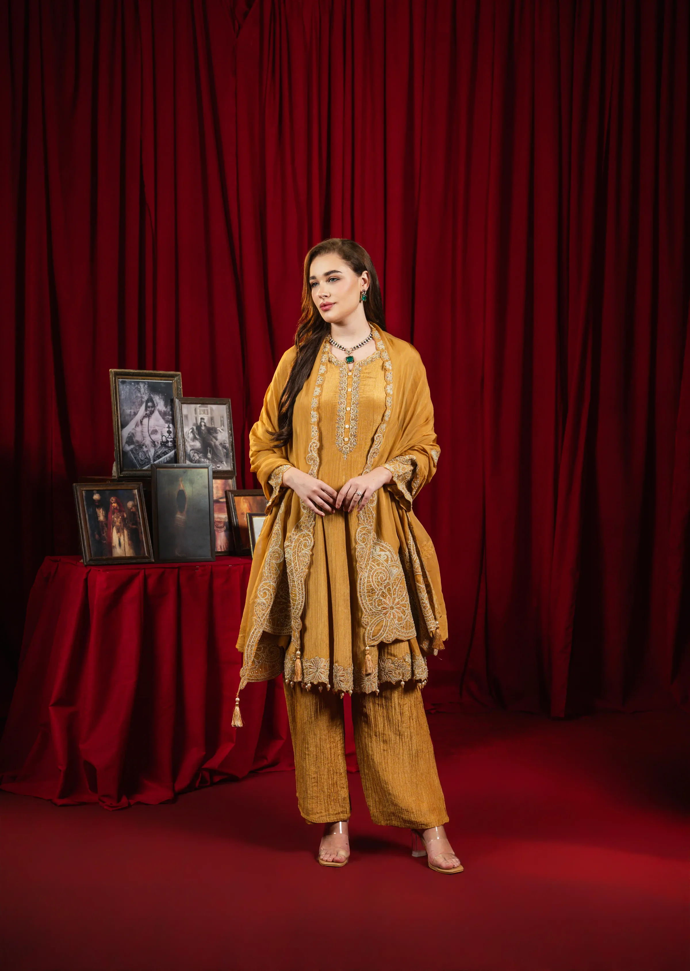 Meher Mustard Embroidered Kurta Set with Dupatta