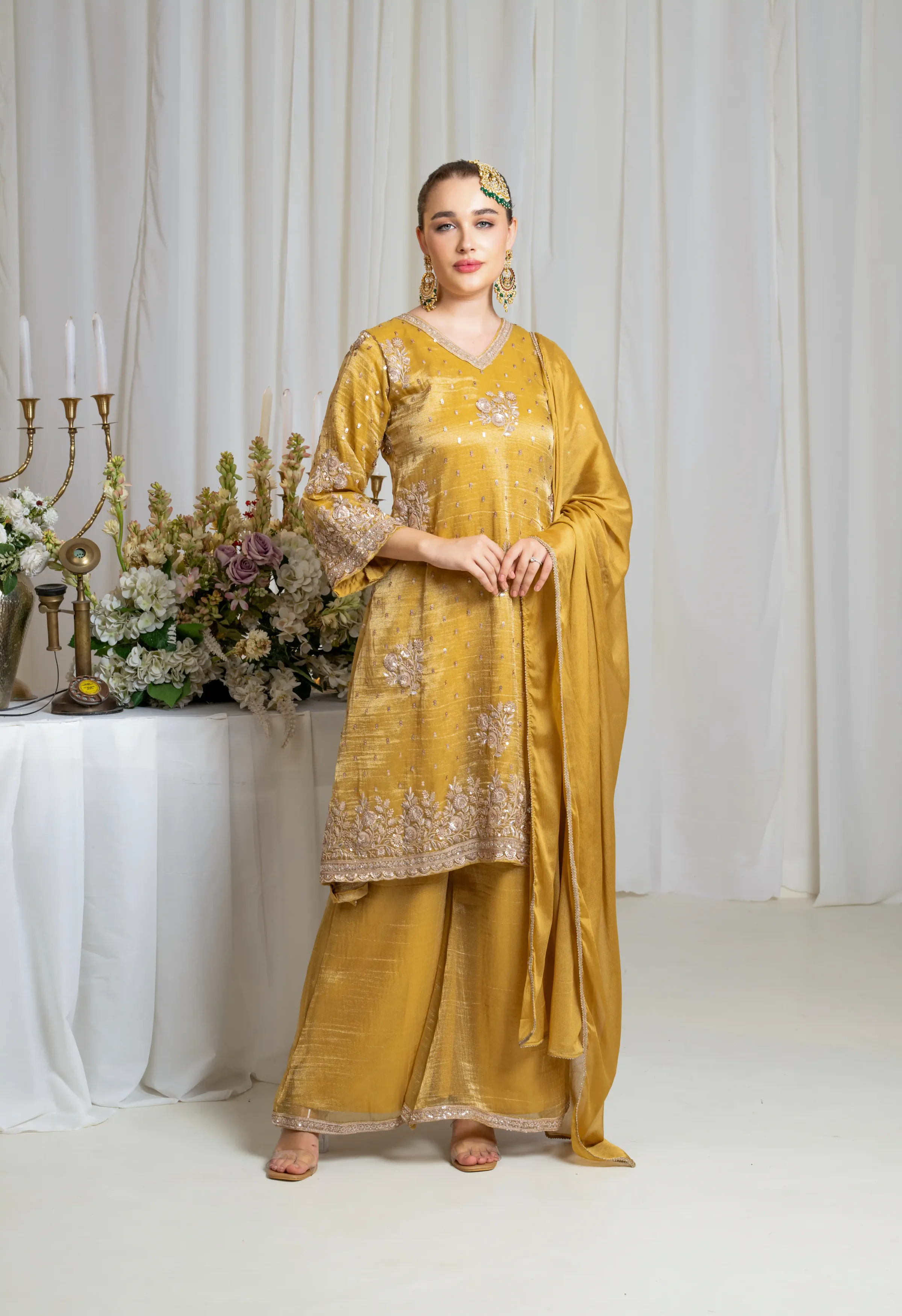 Meher Mustard Embroidered Kurta Set with Dupatta