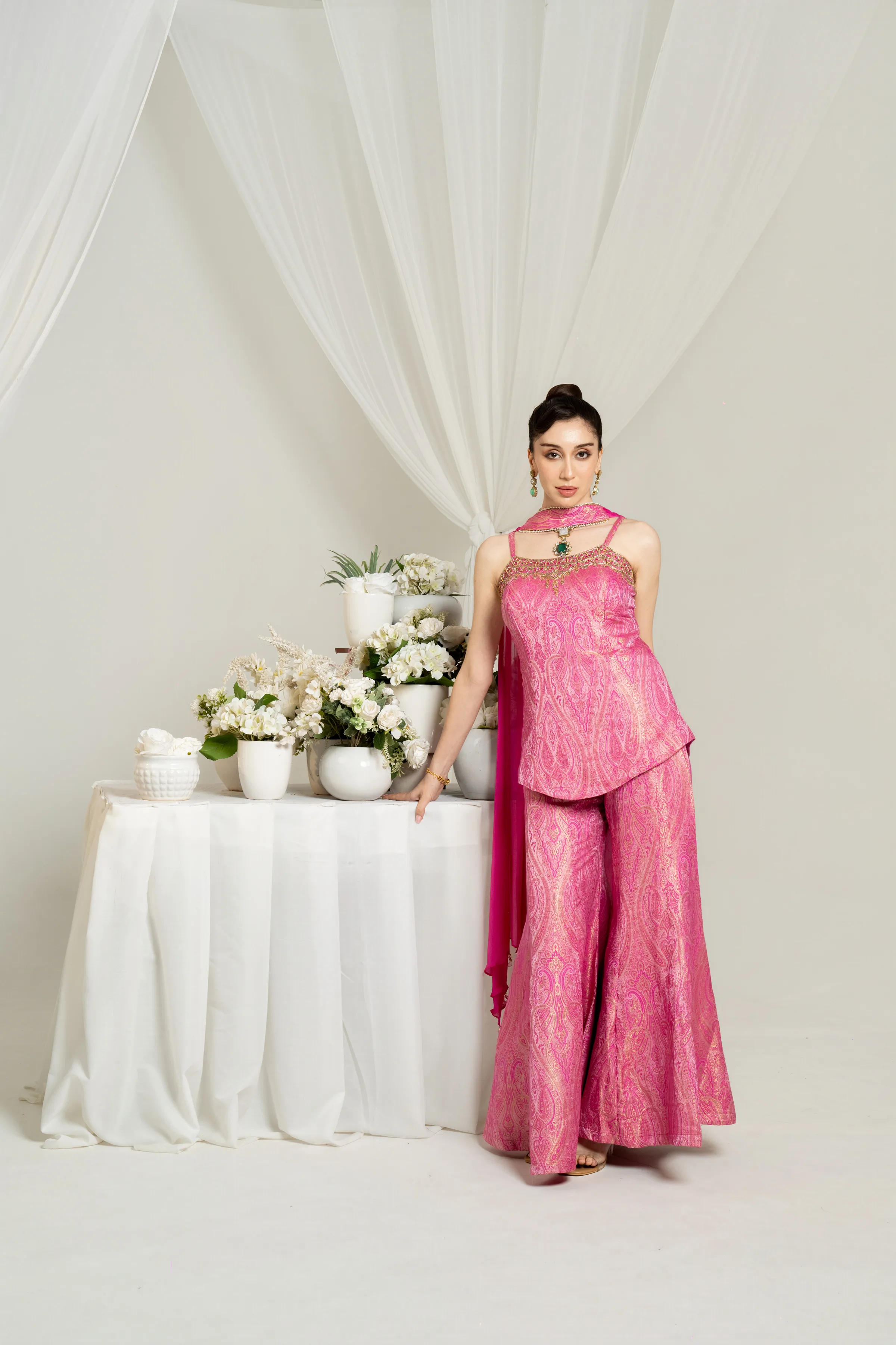 Blush Pink Brocade Kurta Set with Dupatta