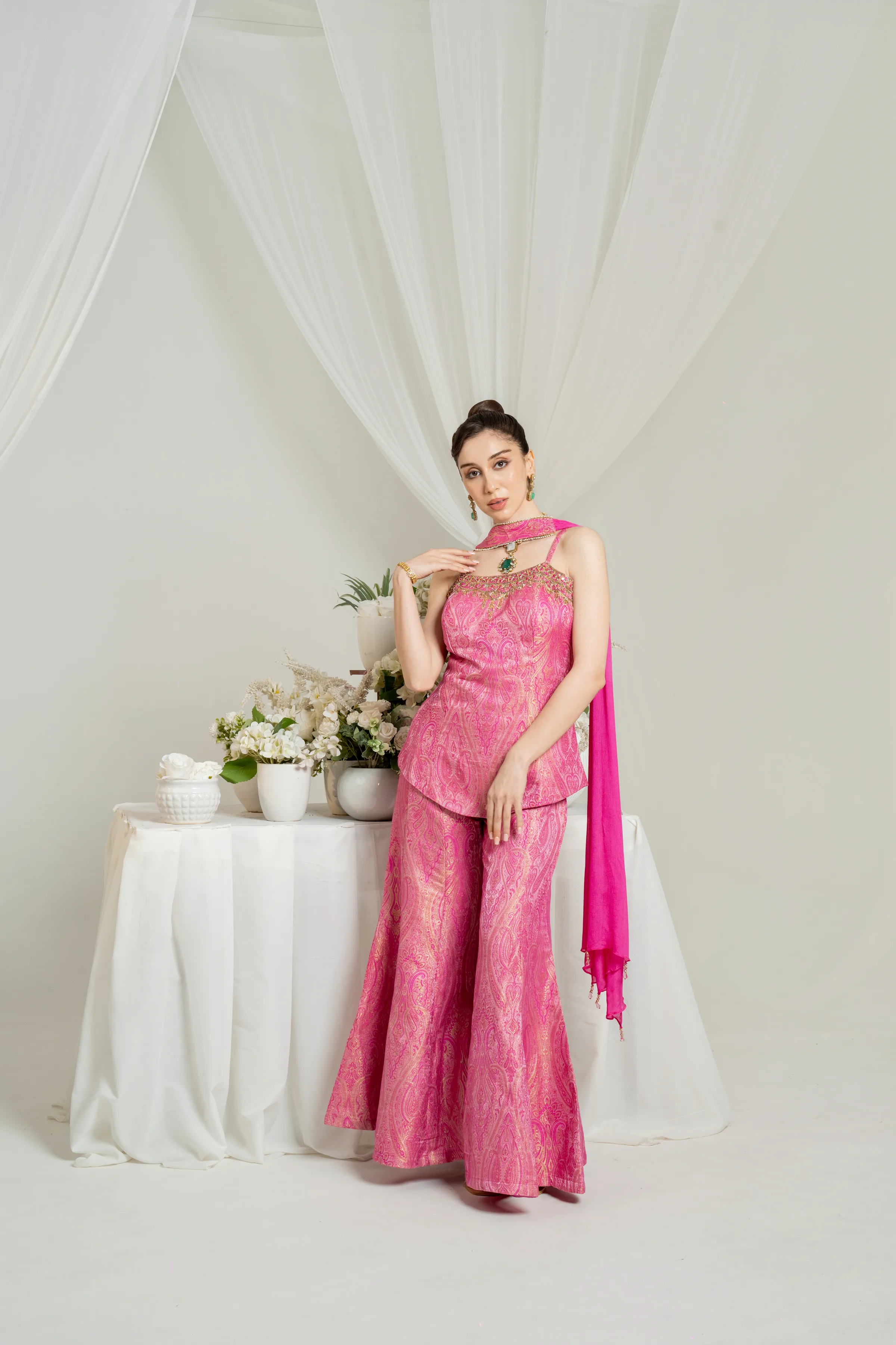 Blush Pink Brocade Kurta Set with Dupatta