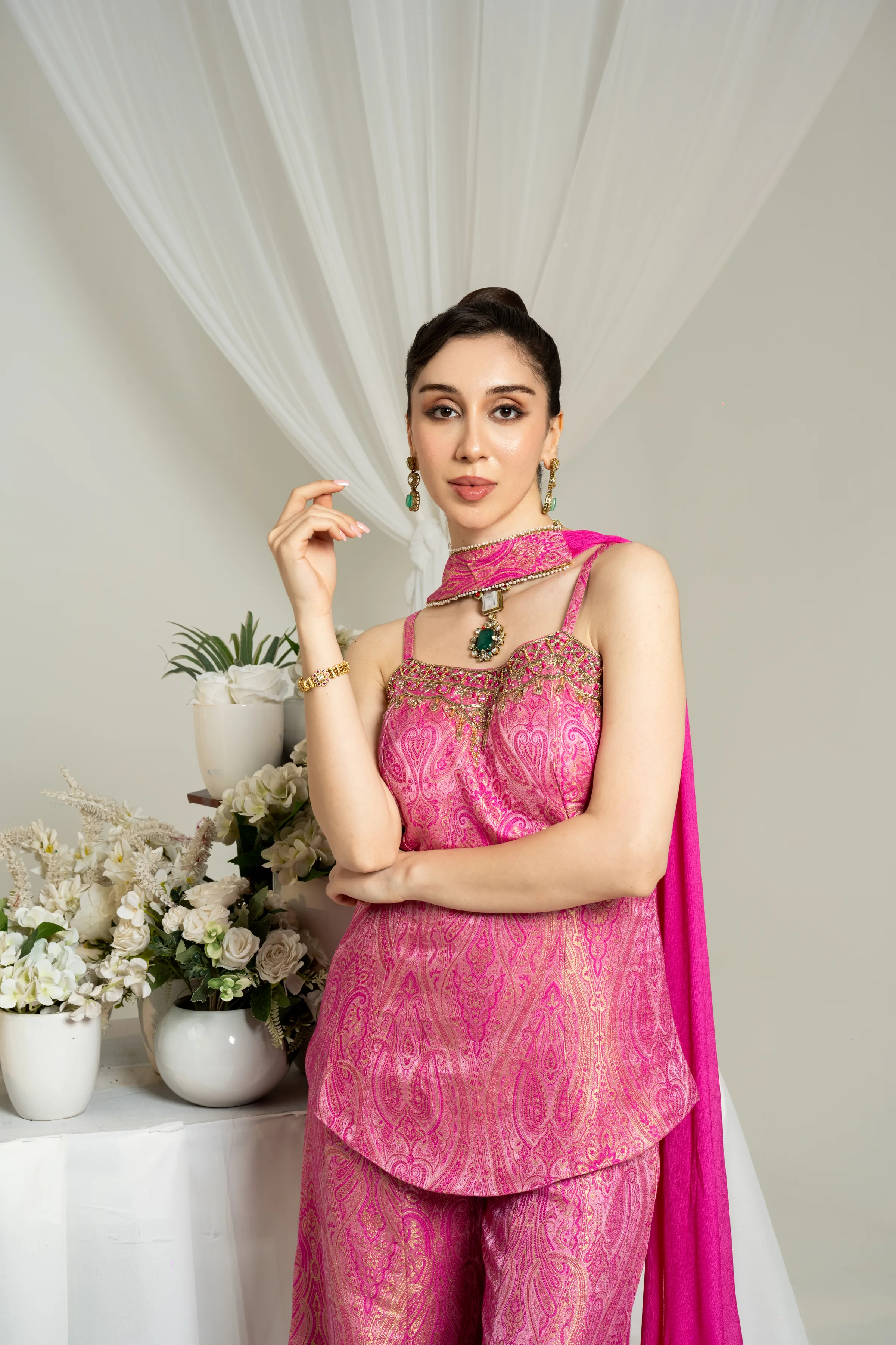 Blush Pink Brocade Kurta Set with Dupatta