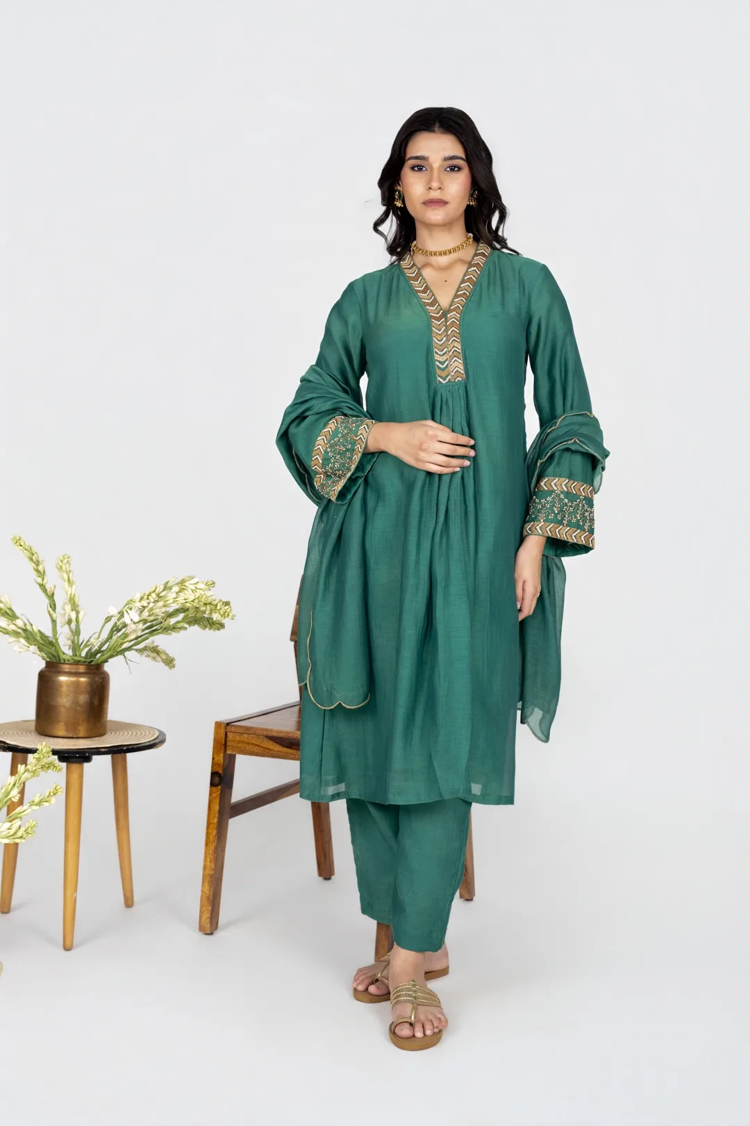 Panna Green Chanderi Kurta set