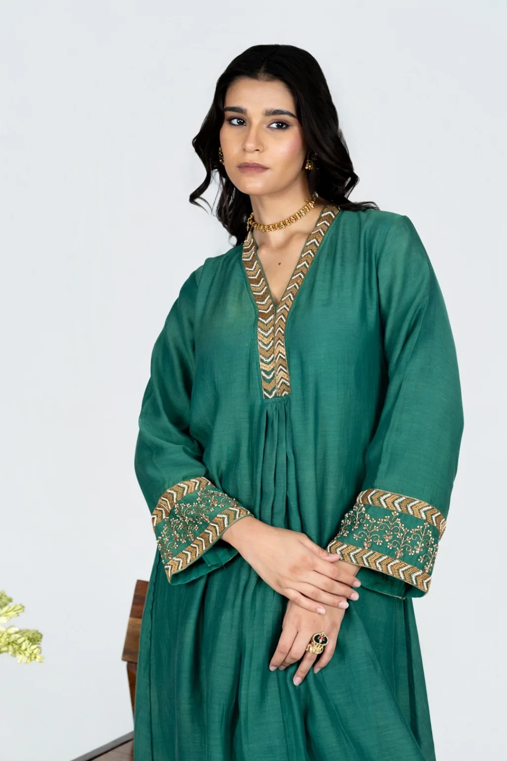Panna Green Chanderi Kurta set with Dupatta