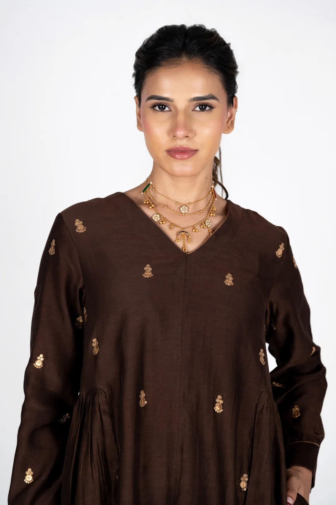 Saanjh Brown Kurta Set With Green Dupatta