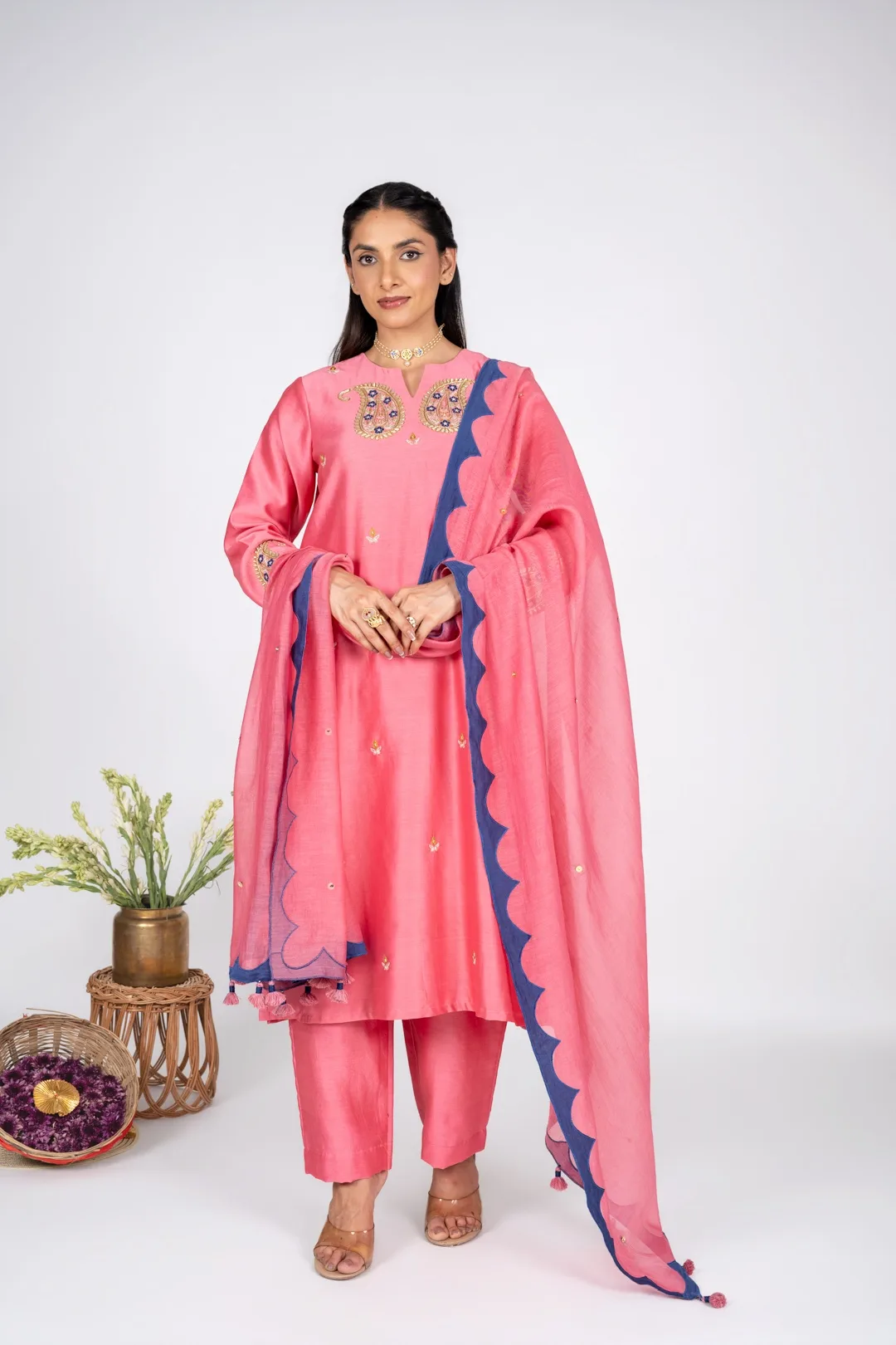 Rangrez pink Chanderi kurta set with Dupatta