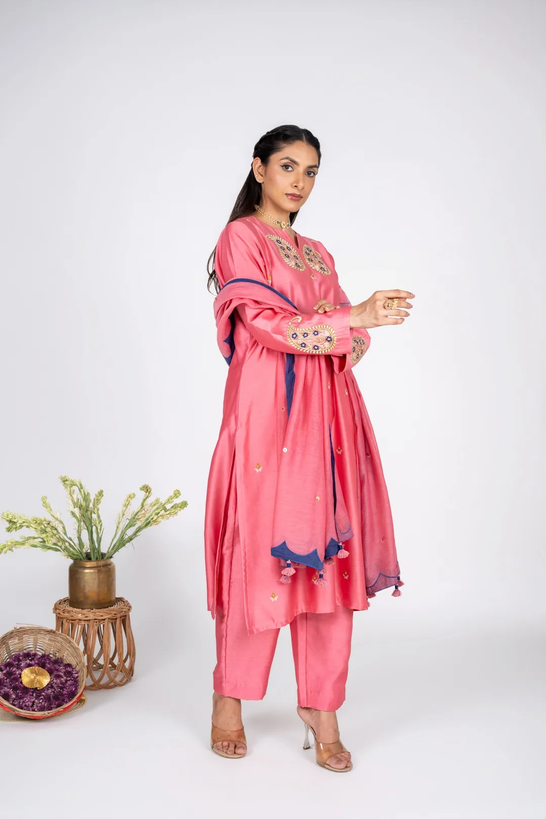 Rangrez pink Chanderi kurta set with Dupatta