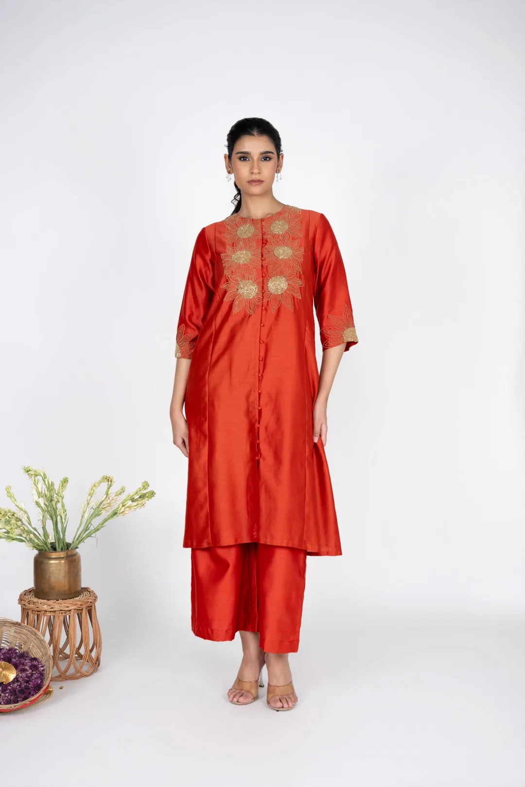 Aurelia Orange Kurta set with Dupatta