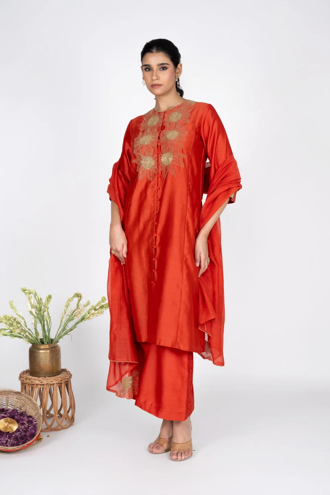 Aurelia Orange Kurta set with Dupatta
