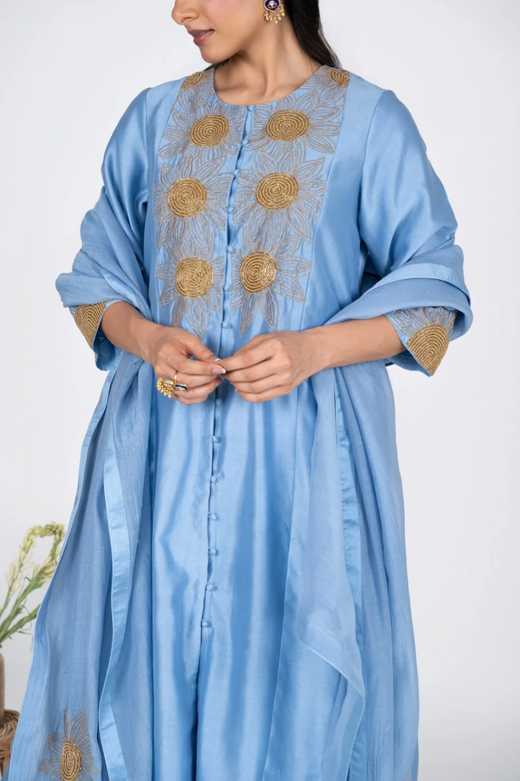 Aasmani Sunflower Kurta set With Chanderi Dupatta