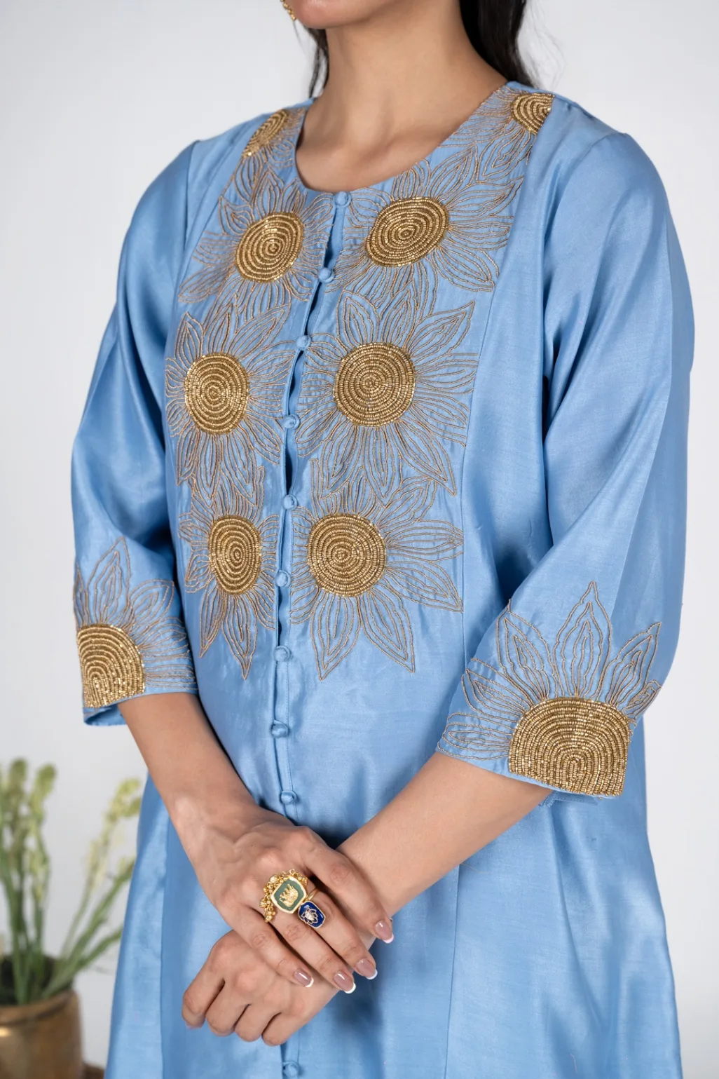 Aasmani Sunflower Kurta set With Chanderi Dupatta