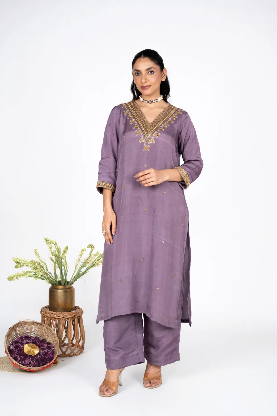 Kumud Lilac Silk Kurta set