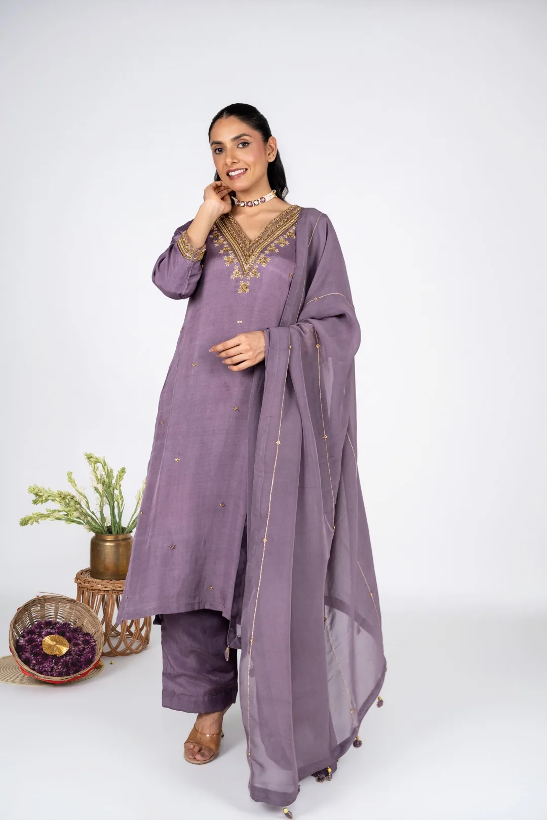 Kumud Lilac Silk Kurta Set With Duppata