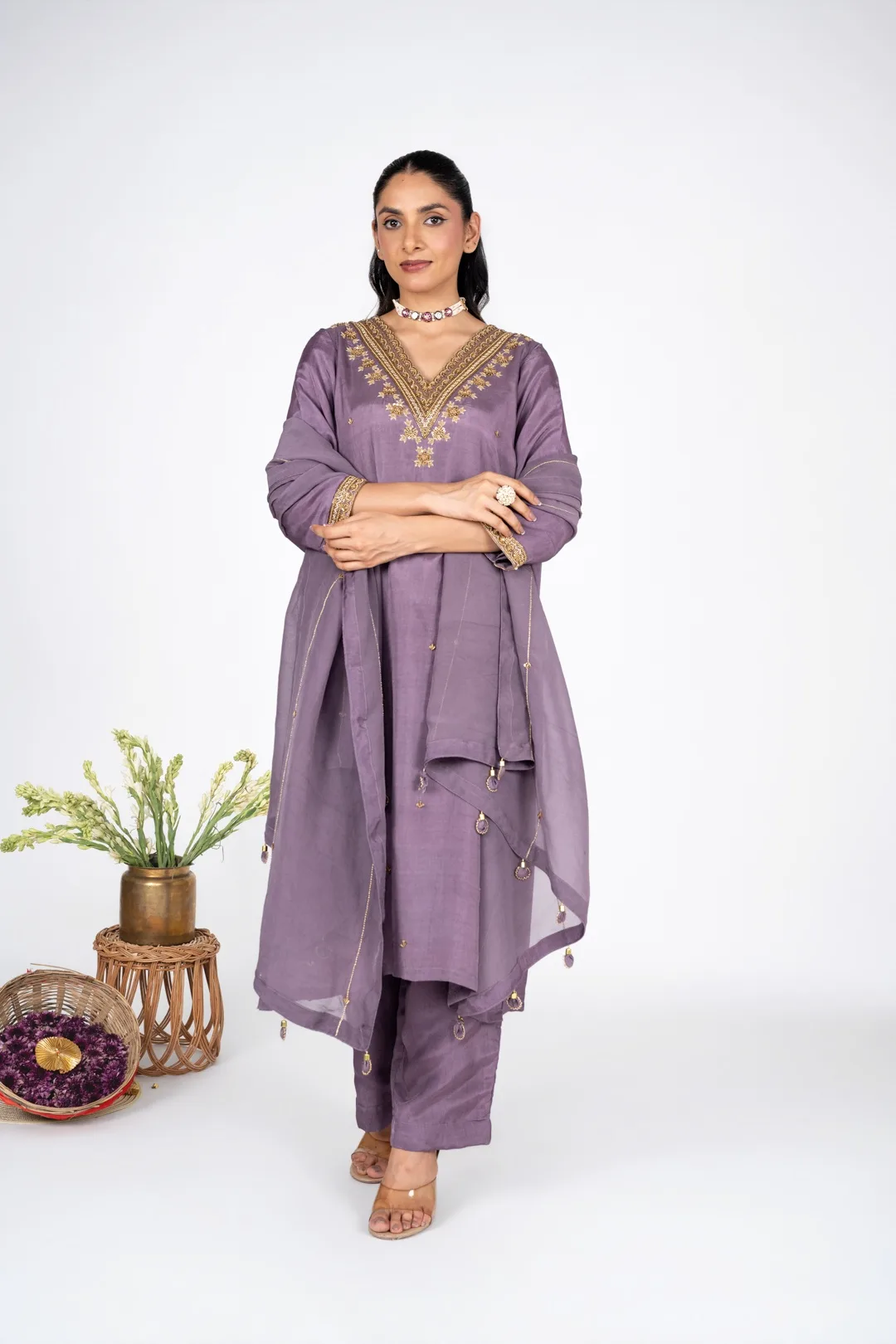 Kumud Lilac Silk Kurta Set With Duppata