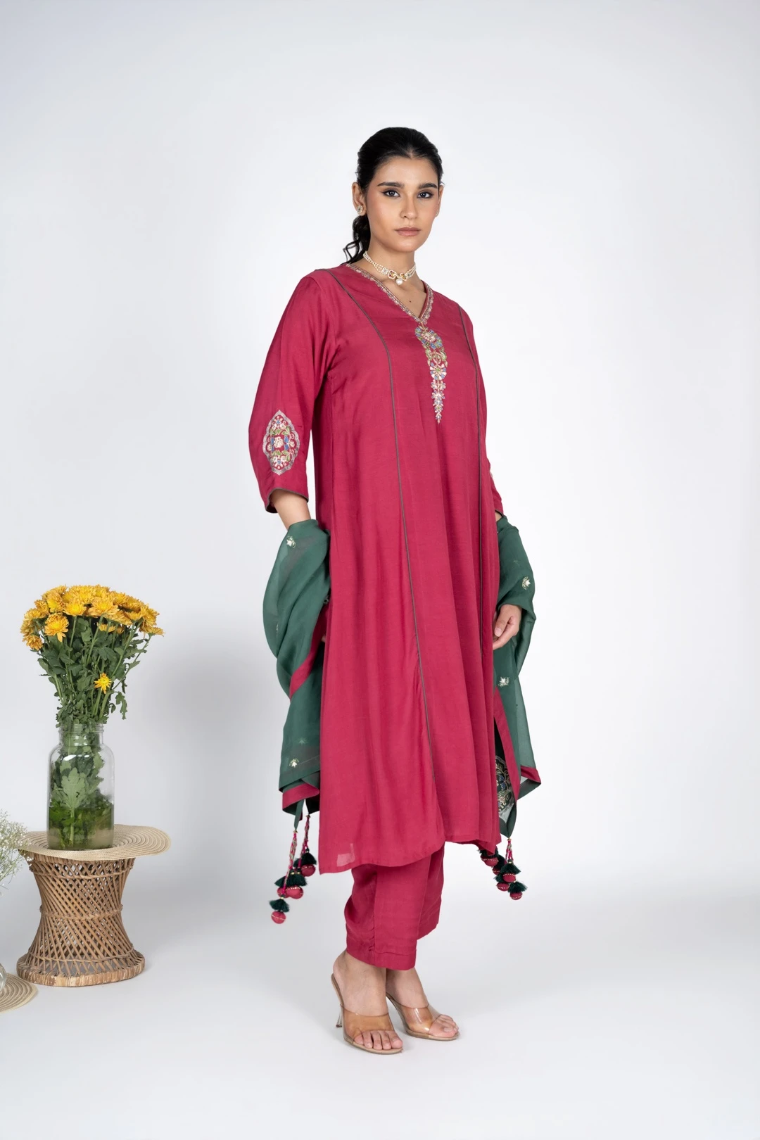 Shirin Pink Kurta set with Green dupatta