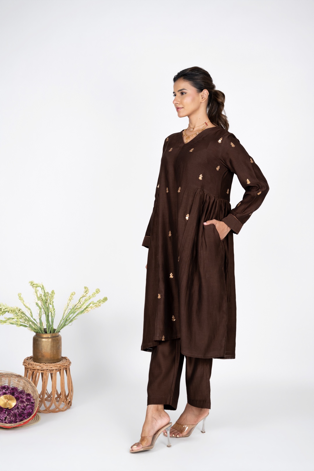 Saanjh Brown Kurta Set