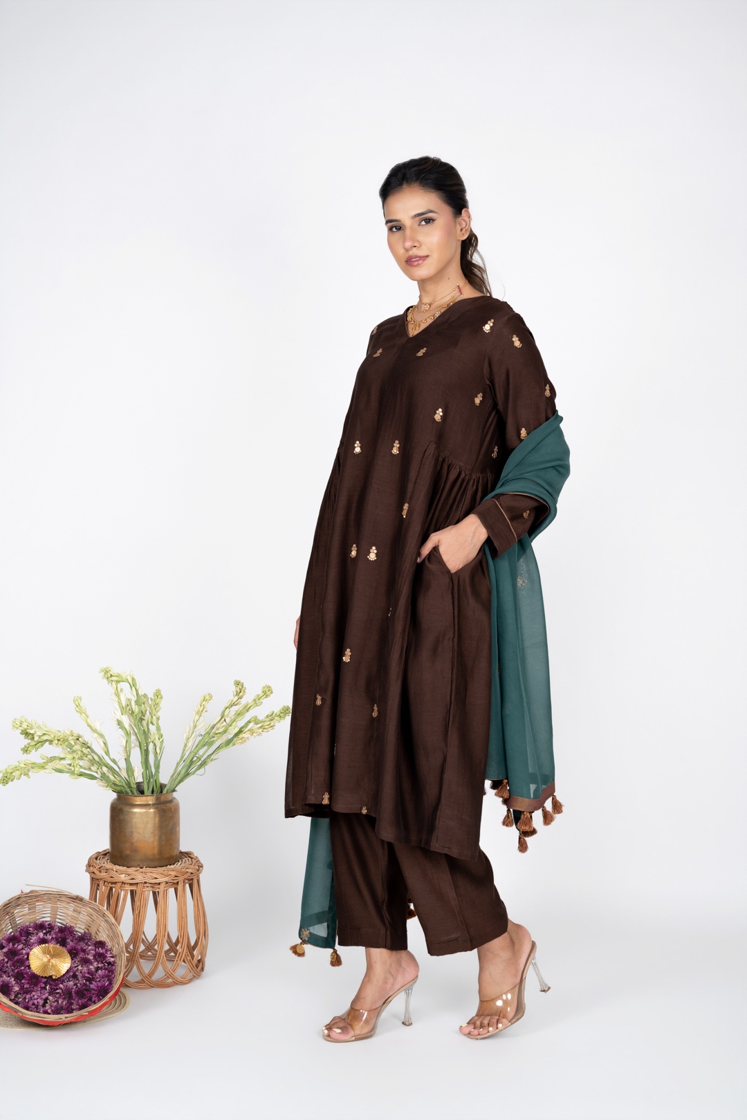 Saanjh Brown Kurta Set